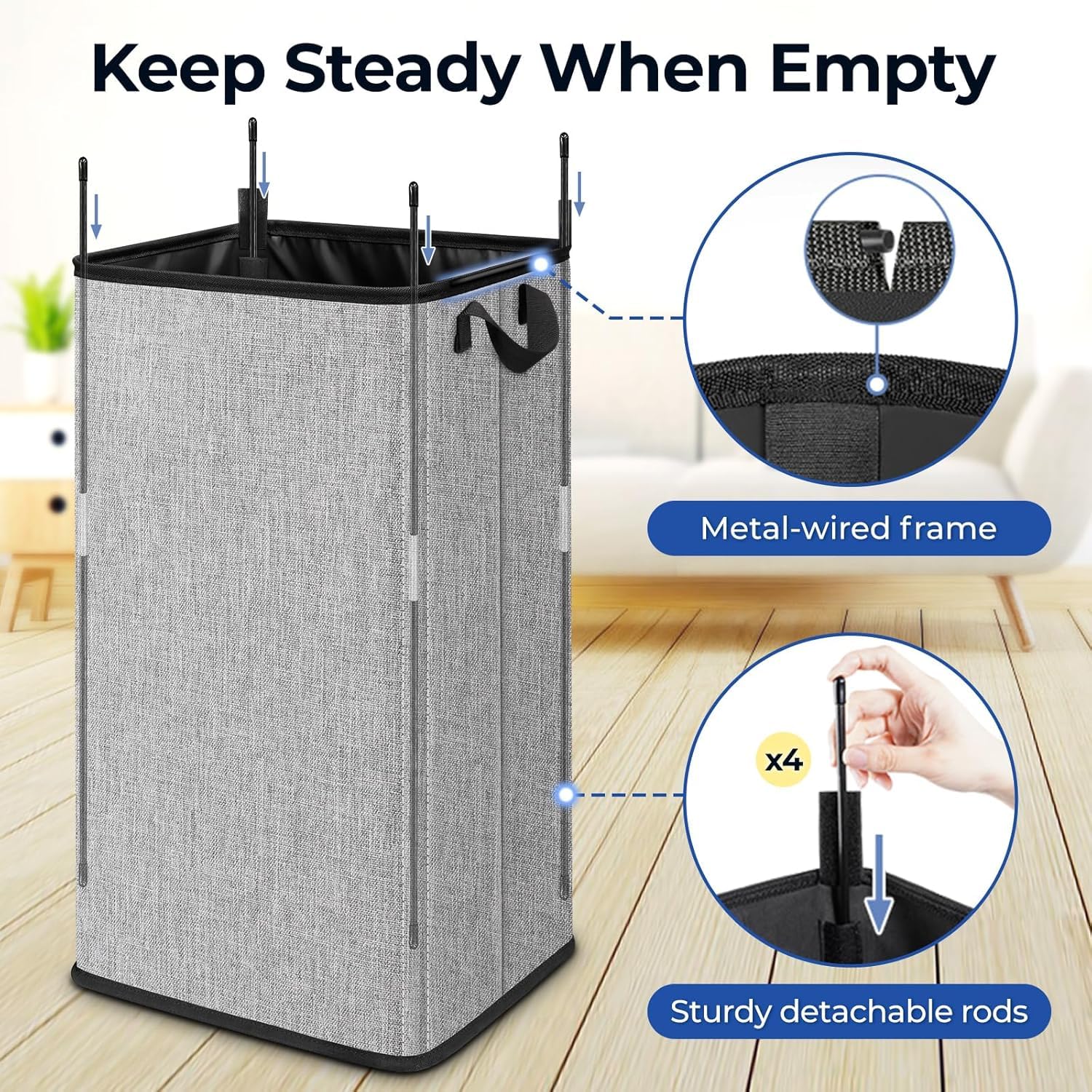 SNIGJAT Large Grey Laundry Hamper, 80L Collapsible Basket with Sturdy Handles for Bedroom and College Dorm