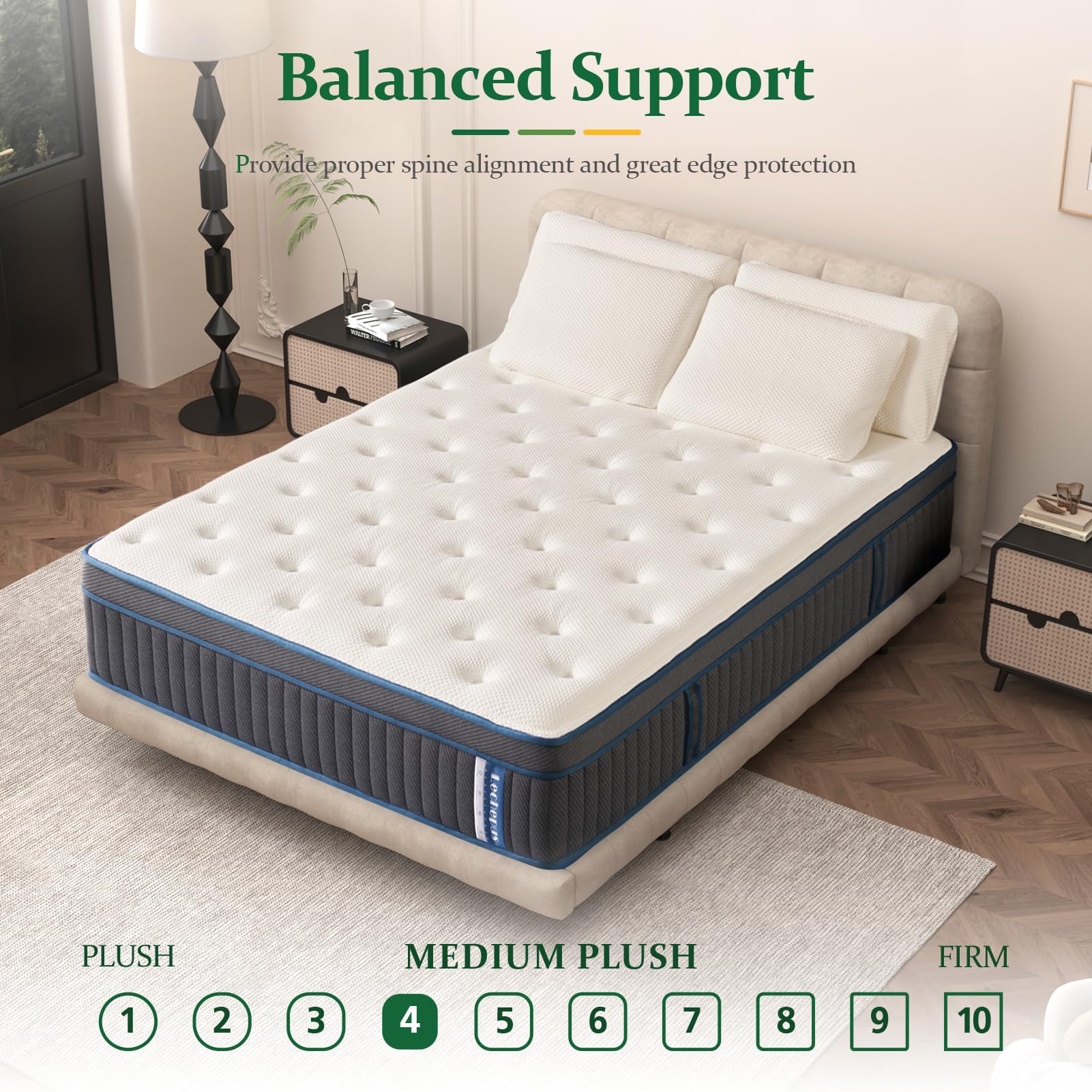 Lechepus Queen Mattress, 14Inch Gel Memory Foam & 7-Zone Pocket Spring Mattress Queen, Cooling Sleep And Pressure Relief, Medium