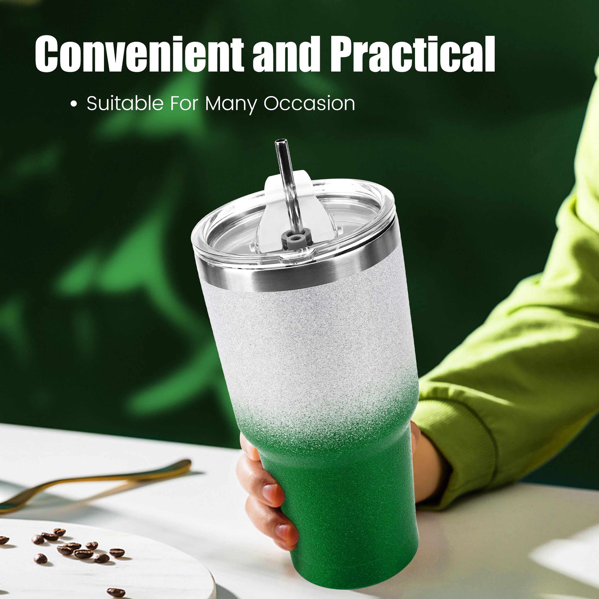 Ds 30 Oz Tumbler Christmas Green Glitter Gradient Cup Stainless Steel Double Wall Vacuum Insulated Mug With Straw And Lid, Clean