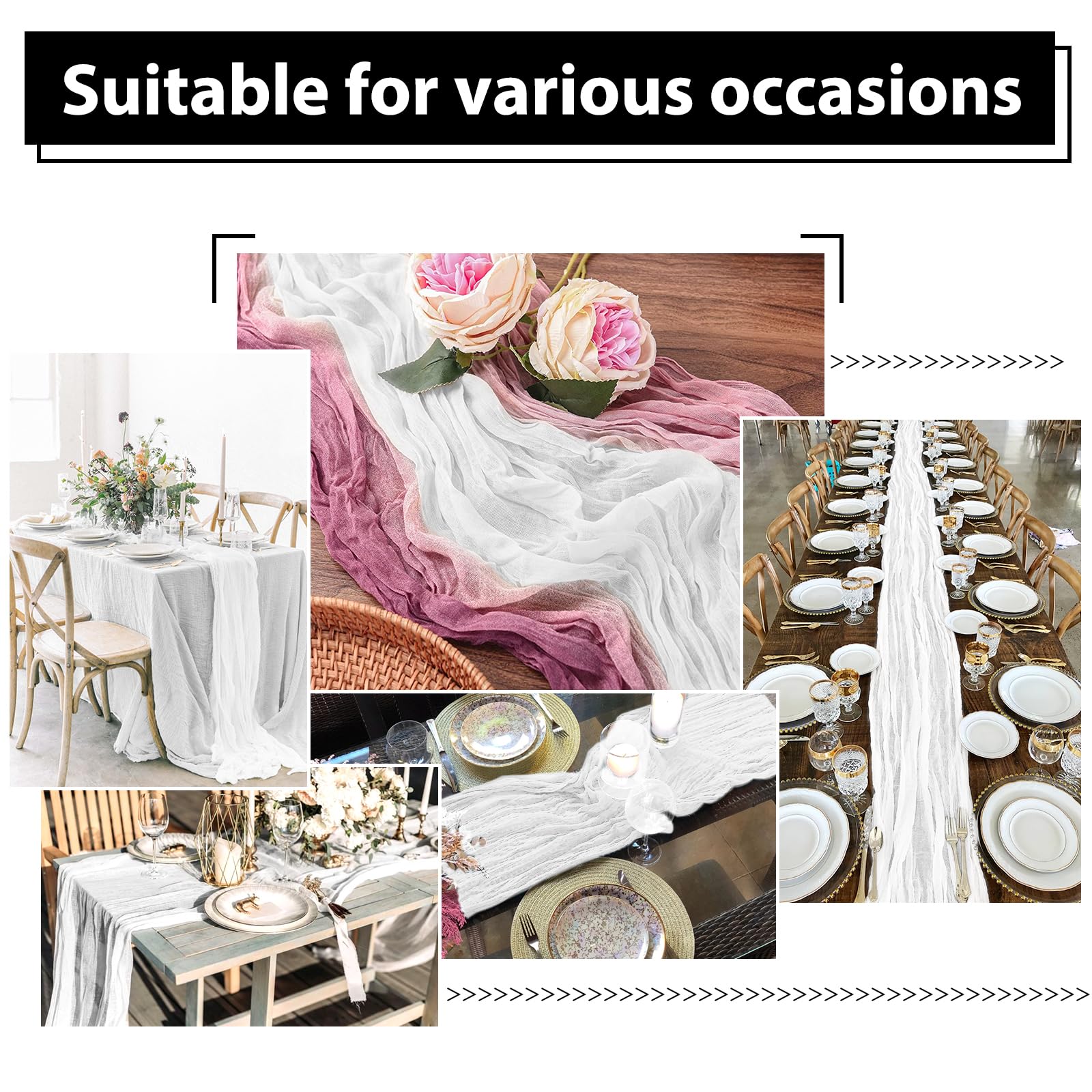 12 Pack Cheesecloth Table Runner 35X120 Inch 10Ft White Gauze Cheese Cloth Table Runner, Boho Rustic Wedding Table Runner For We