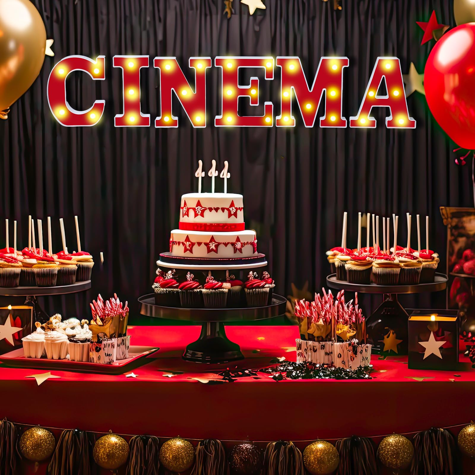 Aurelema Cinema Light up Letters Sign Party Decorations Battery Powered Marquee Lighted Sign LED Alphabet Letter Lights for Nigh