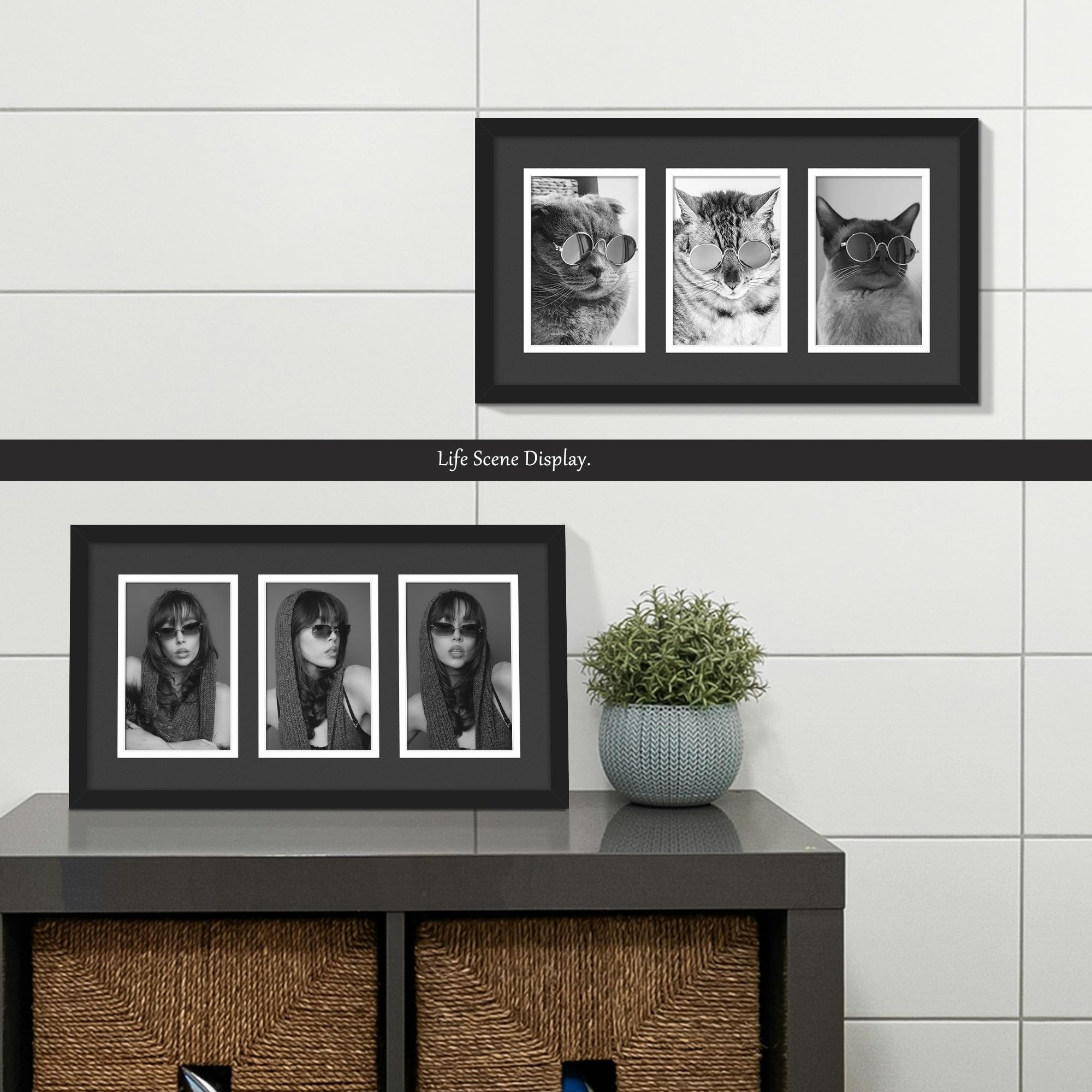 DUENPY 8x15 Collage Picture Frame, 4x6 Collage Picture Frame, Displays Three 4x6 inch Photos, Wall Decor Wall Hanging or Tableto