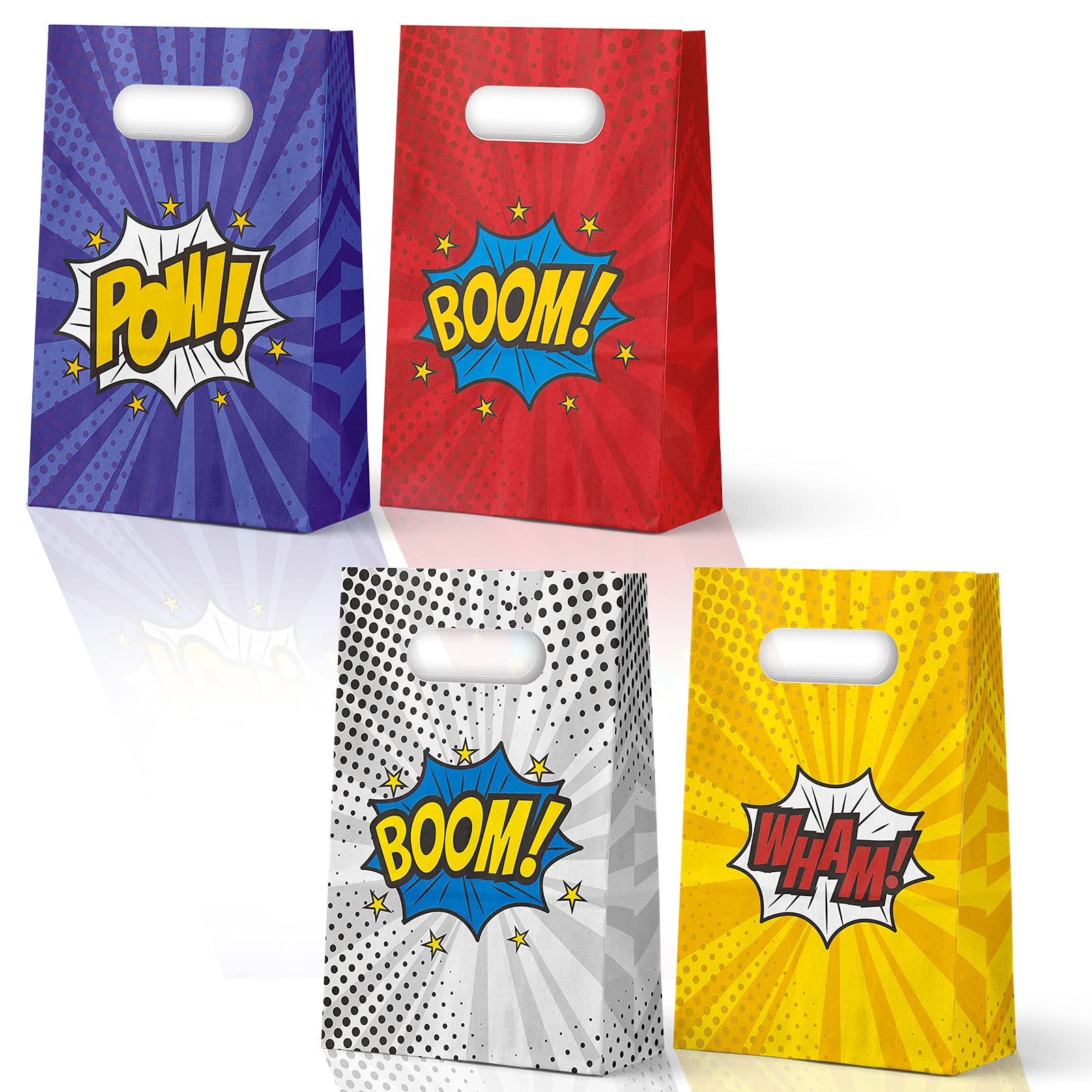 Kalefo 24 Pack Superhero Party Supplies Treat Bags Kids Birthday Party Recyclable Cookie Candy Paper Favor Bags