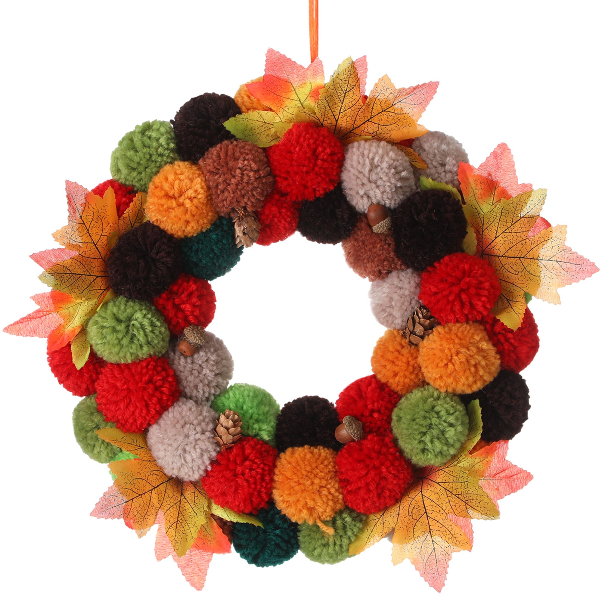 Thiccywoov 13 Inch Yarn Pom Pom Wreath for Front Door Colorful Felt Ball Wreath Hanging Decorations for Party Walls Windows Indo