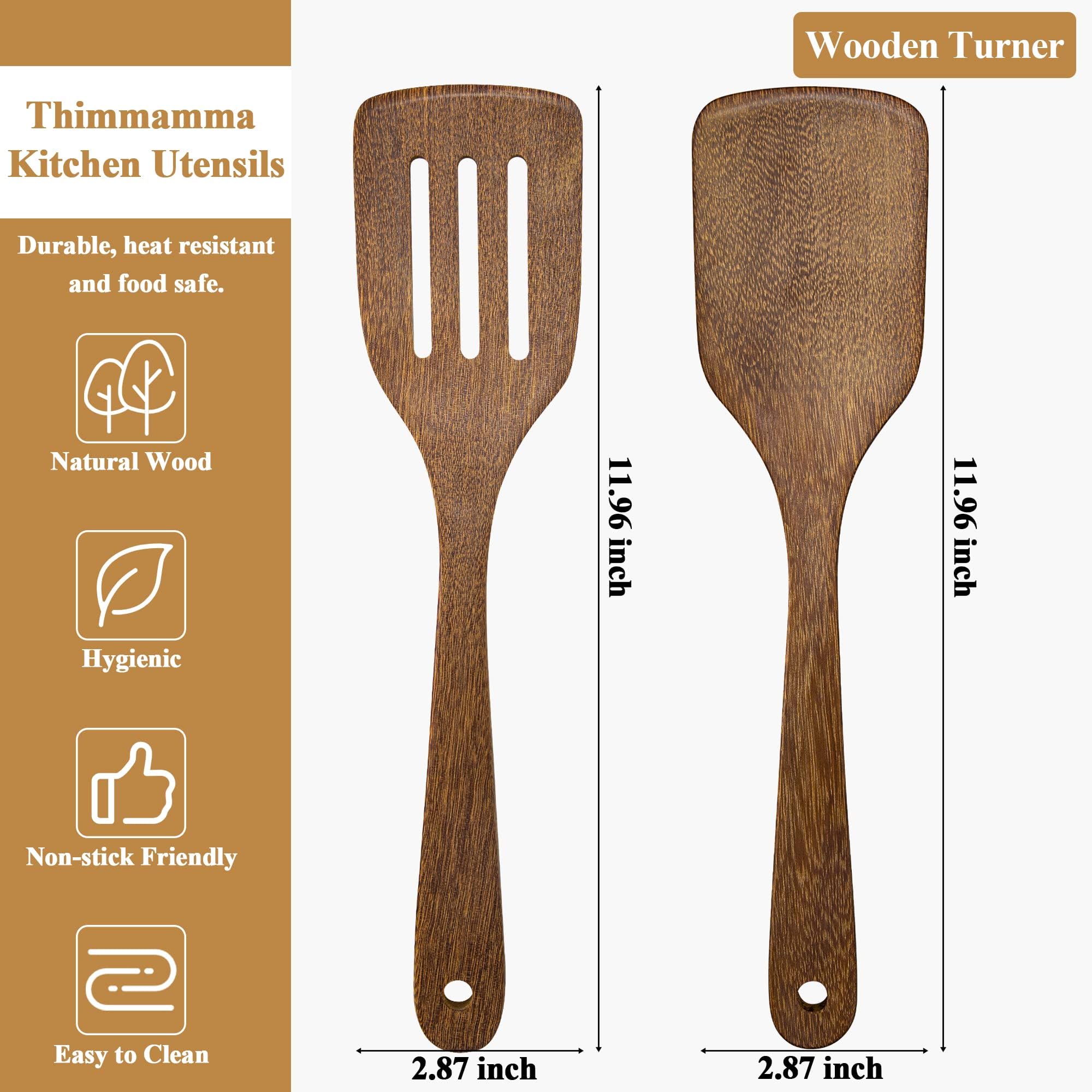 4 Pack Wooden Spatula for Cooking, Non-stick Turner Acacia Wood Spatula for Kitchen Use, Handmade Non-Toxic Cooking Spatula Set