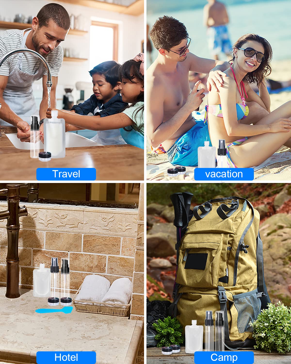 17 Pack Travel Pouches For Toiletries,Tsa Approved,Travel Size Portable Containers,Stand Up Pouch,Refillable Travel Accessories