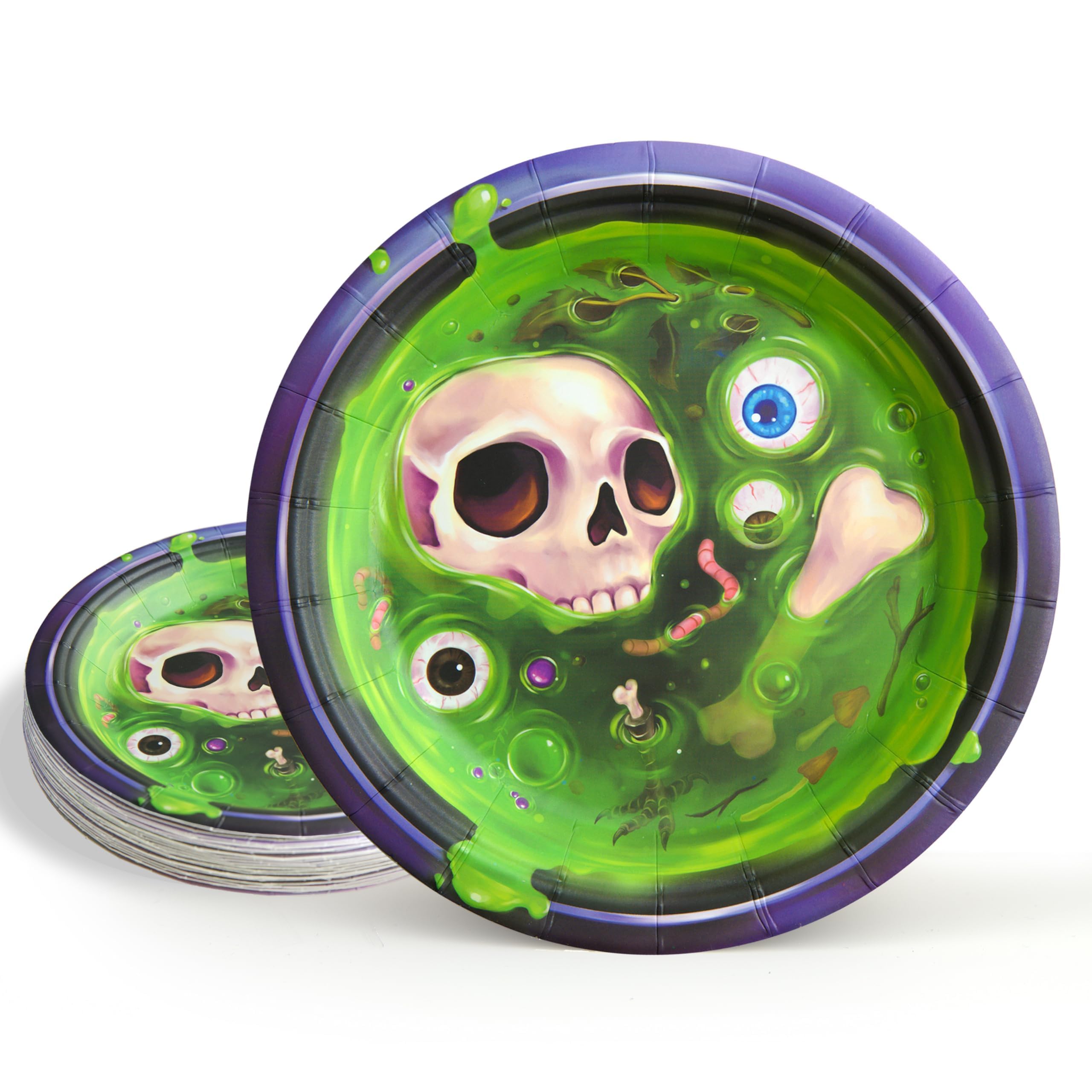 Cheerland 24 Pcs Disposable Halloween Plates Scary Cake Plate Witch Party Decorations Skull Party Decor Spooky Eyeball Skeleton 