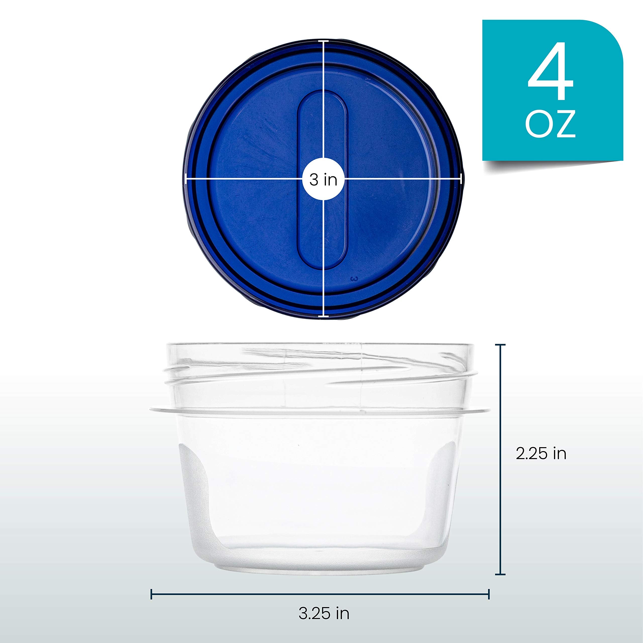 PLASTICPRO [4 oz 144 Pack] Twist Top Deli Containers Clear bottom With blue Top Twist on Lids Reusable  Stackable  Food Storage Freezer Container Pack of 144