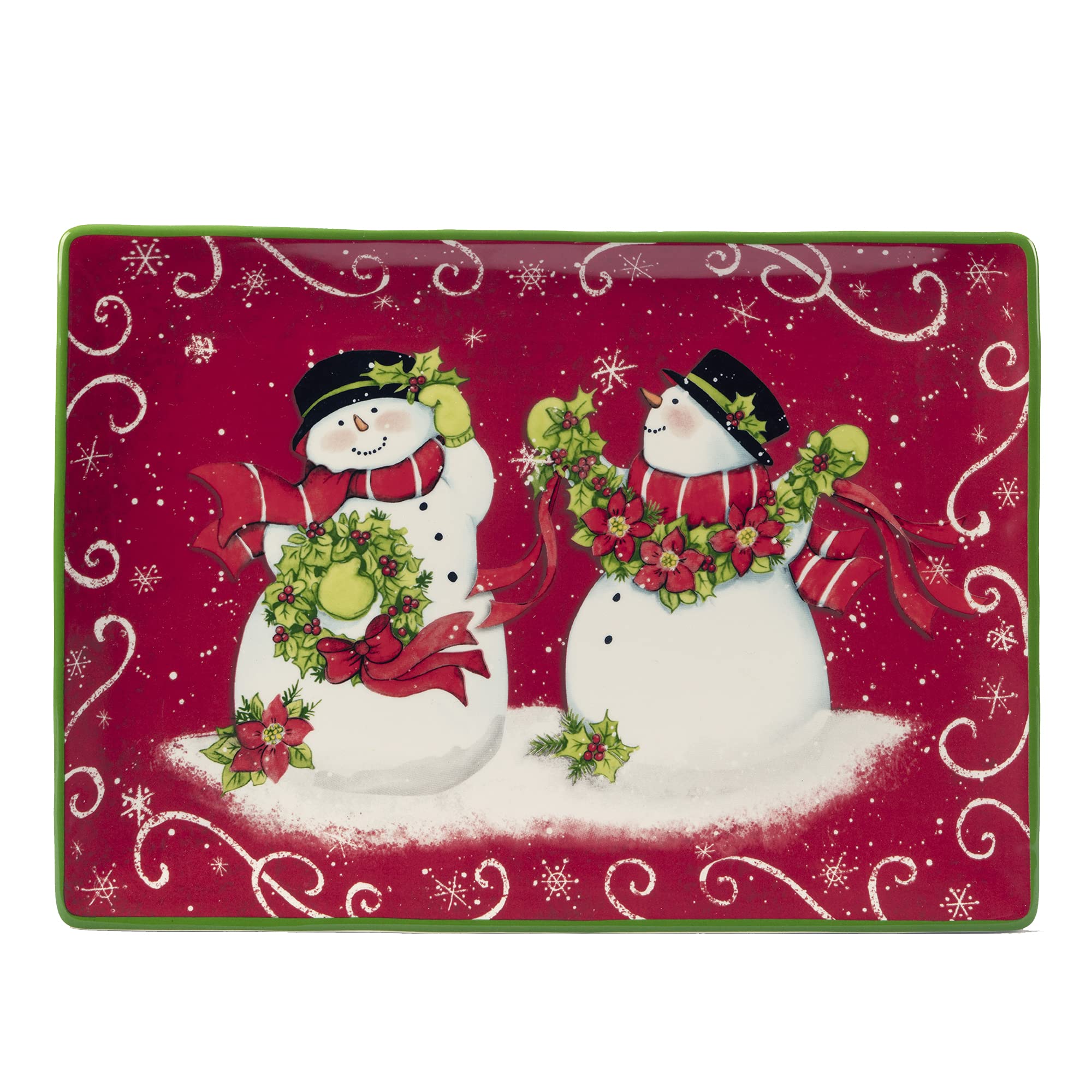Certified International Holiday Magic Snowman Rectangular Serving Platter, 14'' X 10'', Multicolor, Large