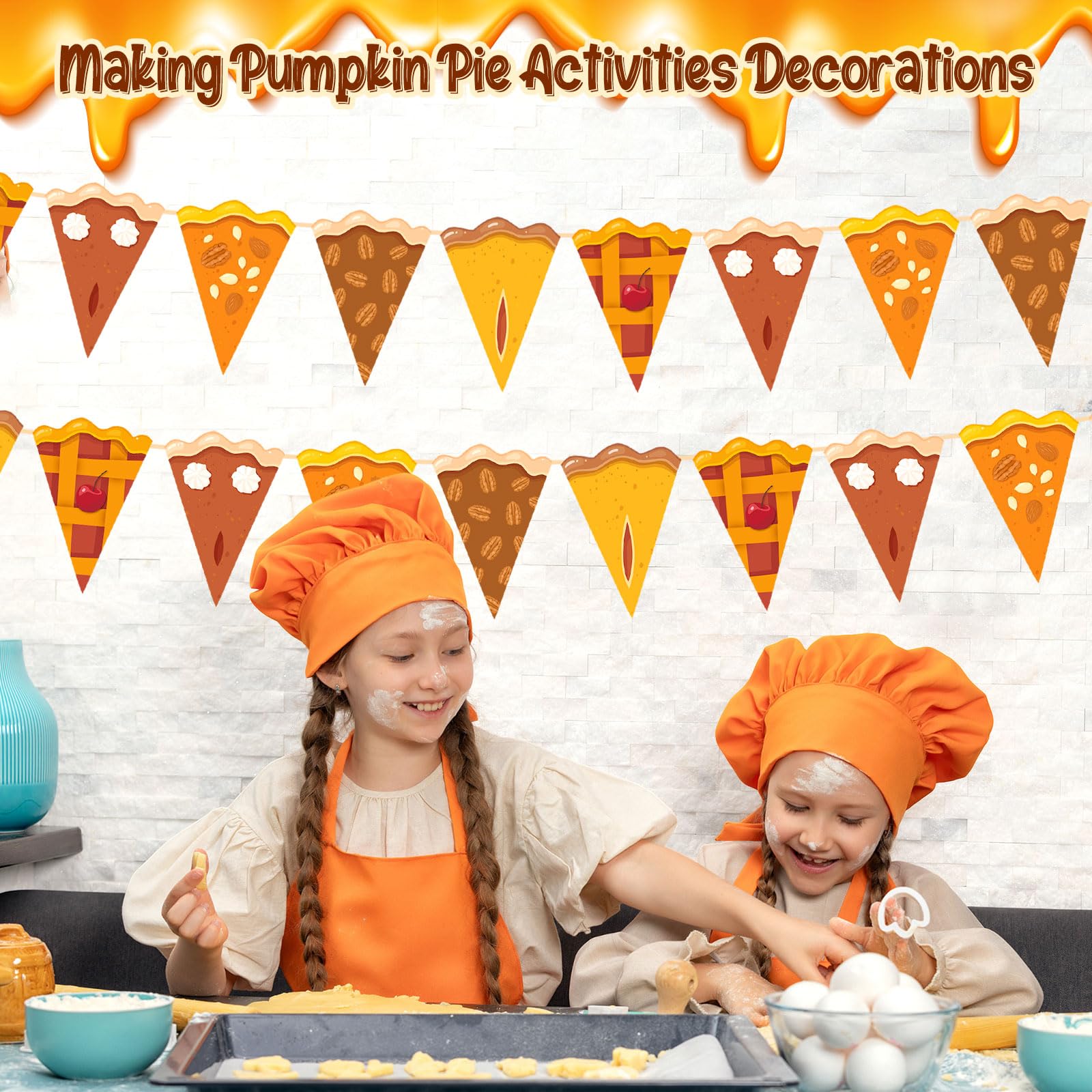 Gersoniel 60 Pieces Thanksgiving Pumpkin Pie Party Decorations Cutie Pie Pennant Banner Bunting Paper Triangle Flag Garlands for