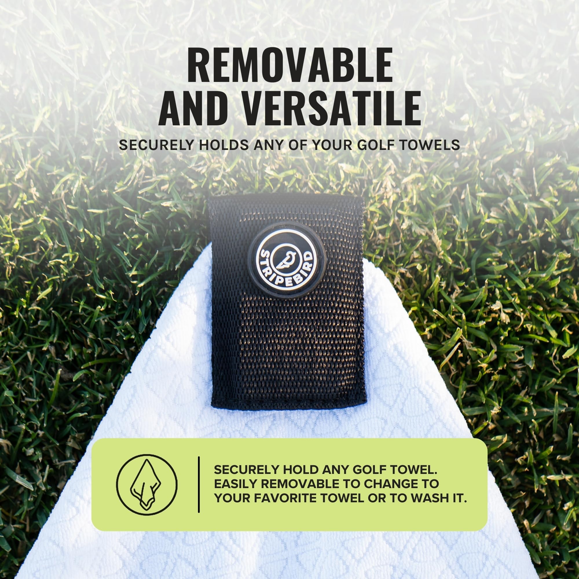 Stripebird - Magnetic Clip for Any Golf Towel (Stealth Black) - Highest Strength Magnet - Easily Access Golf Towel While You Golf - Removable from Towels