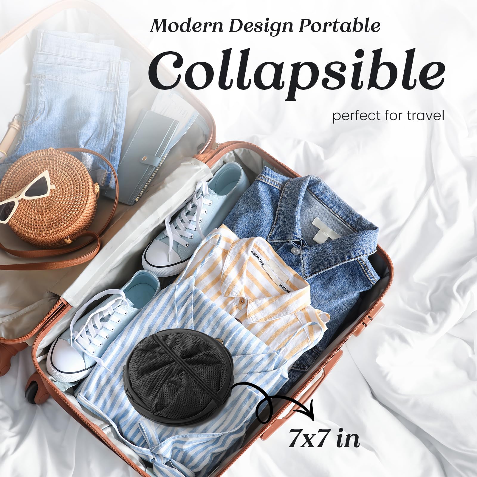 Collapsible Mesh Pop Up Laundry Hamper With Sturdy Handles And Side Pocket - Portable Foldable Clothes Baskets For Dorm, Bathroo