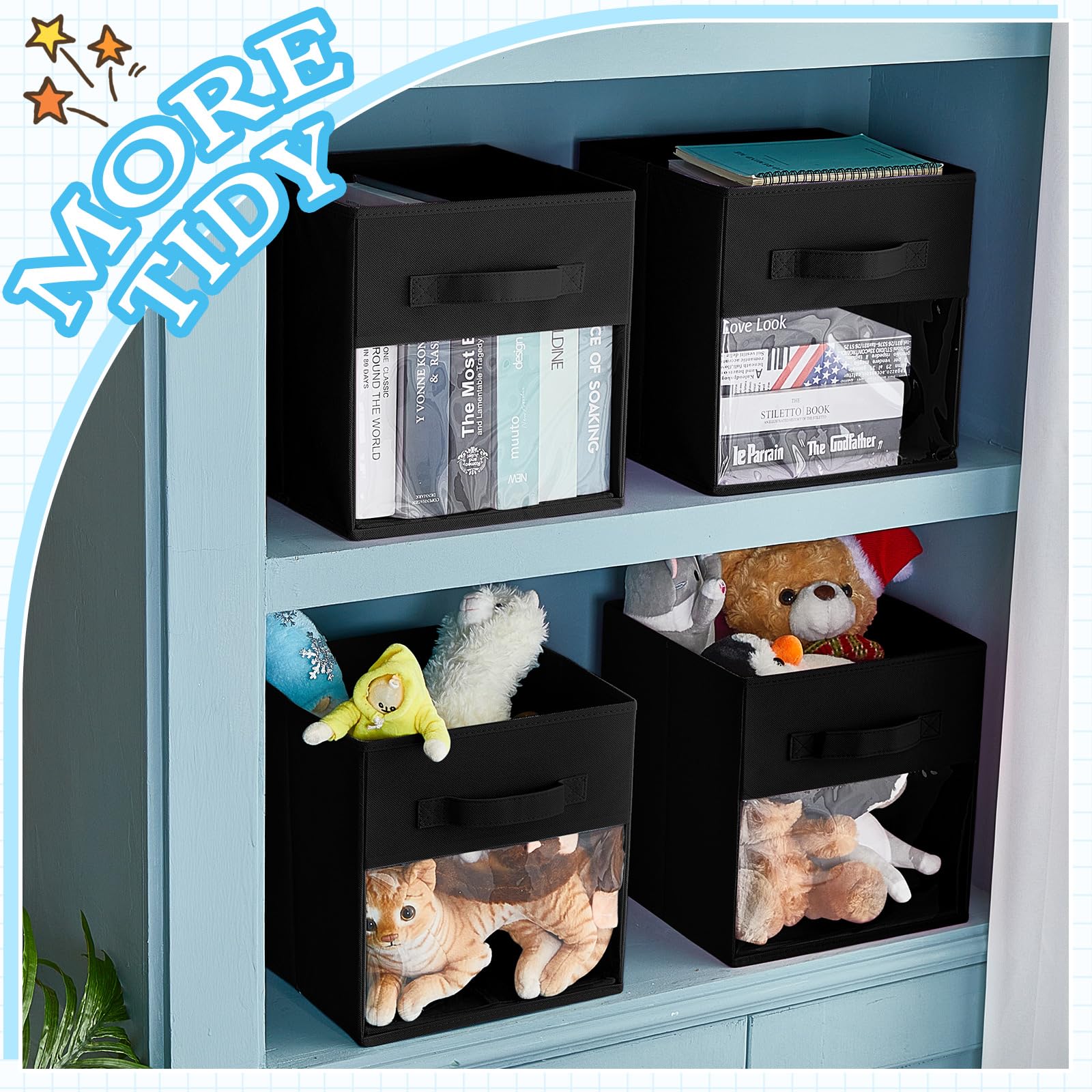 Marsui 12 Pcs Collapsible Cube Storage Bin With Window Daycare Storage Organizer Bins With Handle Fabric Storage Bins For Kid Ro