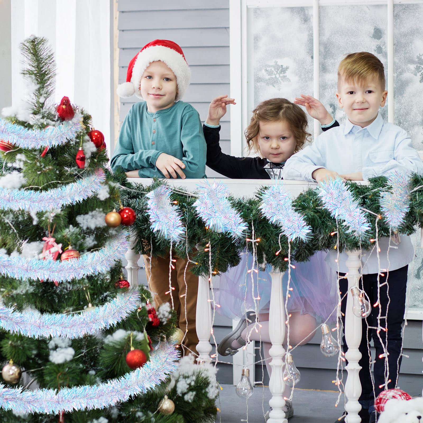 WILLBOND 50 ft Christmas Tinsel Garland Metallic Tinsel Twist Garland Christmas Tree Decorations New Year Wedding Birthday Hangi
