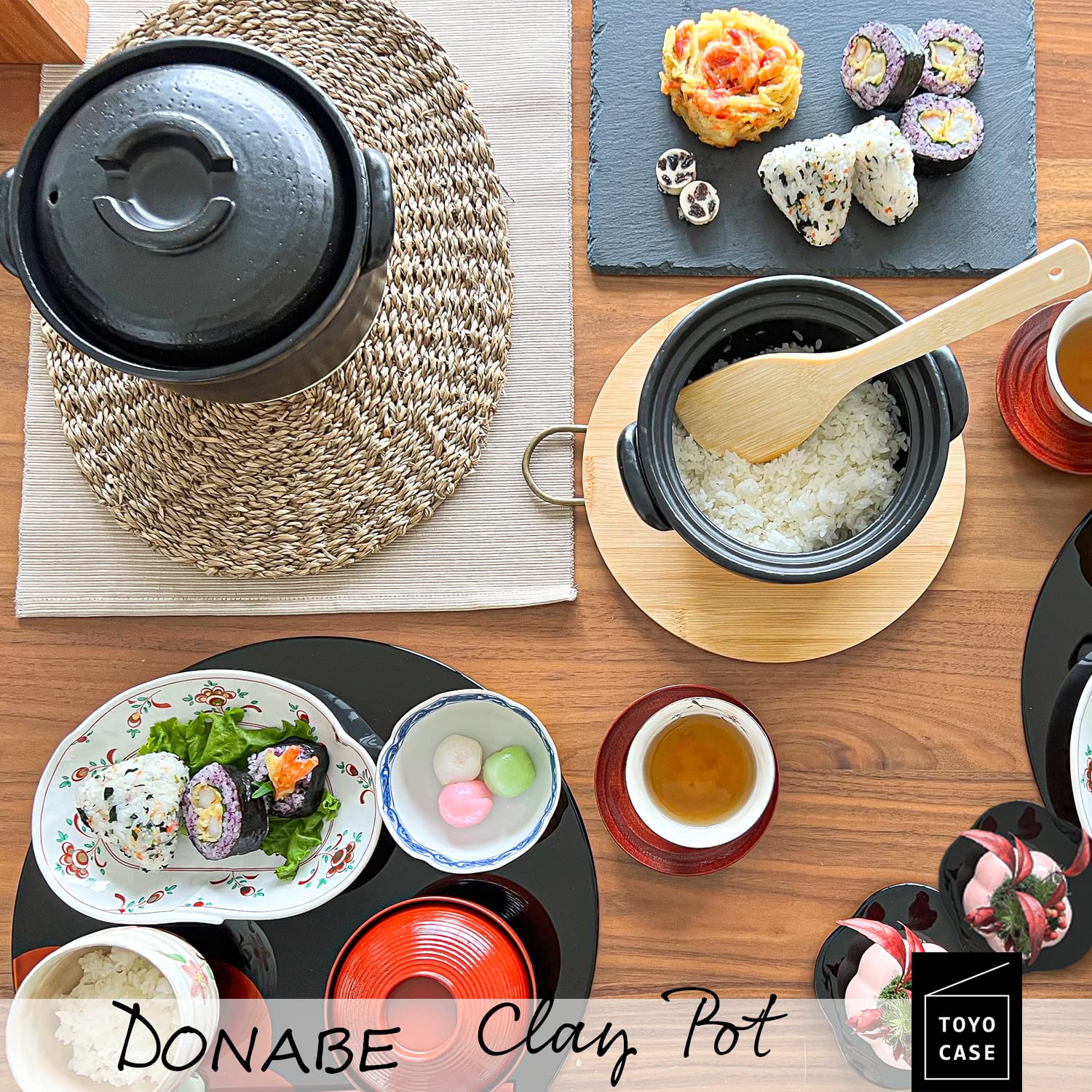 Donabe Clay Rice Cooker Pot Casserole Japanese Style Made In Japan For 1 To 2 Cups With Double Lids, Microwave Safe