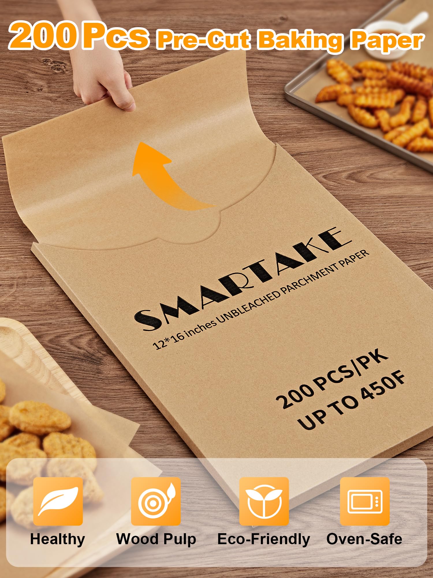 Smartake 200 Pcs Parchment Paper Baking Sheets, 12X16 Inches Non-Stick Precut Baking Parchment, For Baking Grilling Air Fryer St