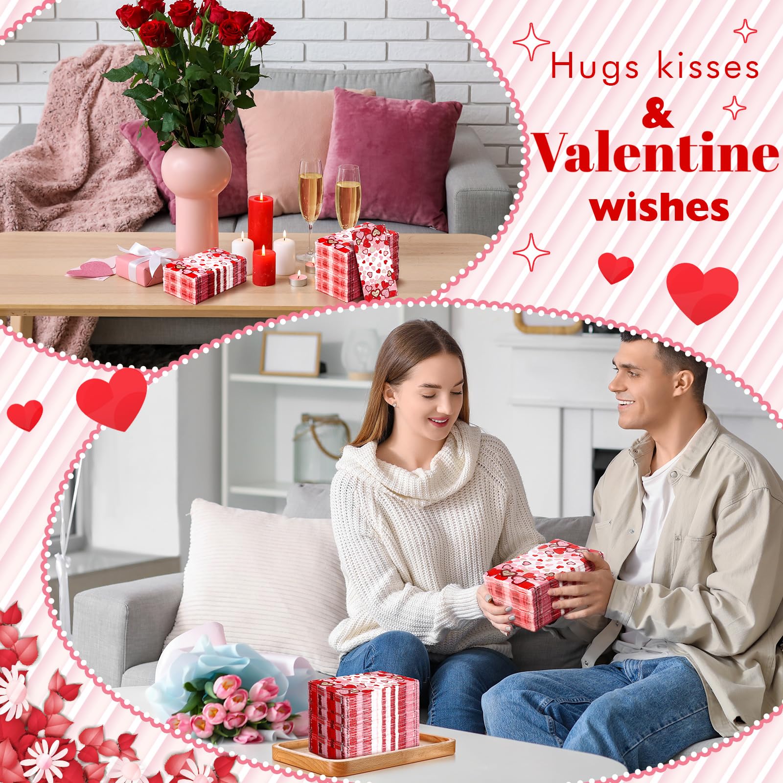 Pickmesh 150 Pcs Valentine'S Day Guest Napkins 2 Ply Red Pink Disposable Hand Towels Heart Bathroom Paper Napkins For Party Dinn