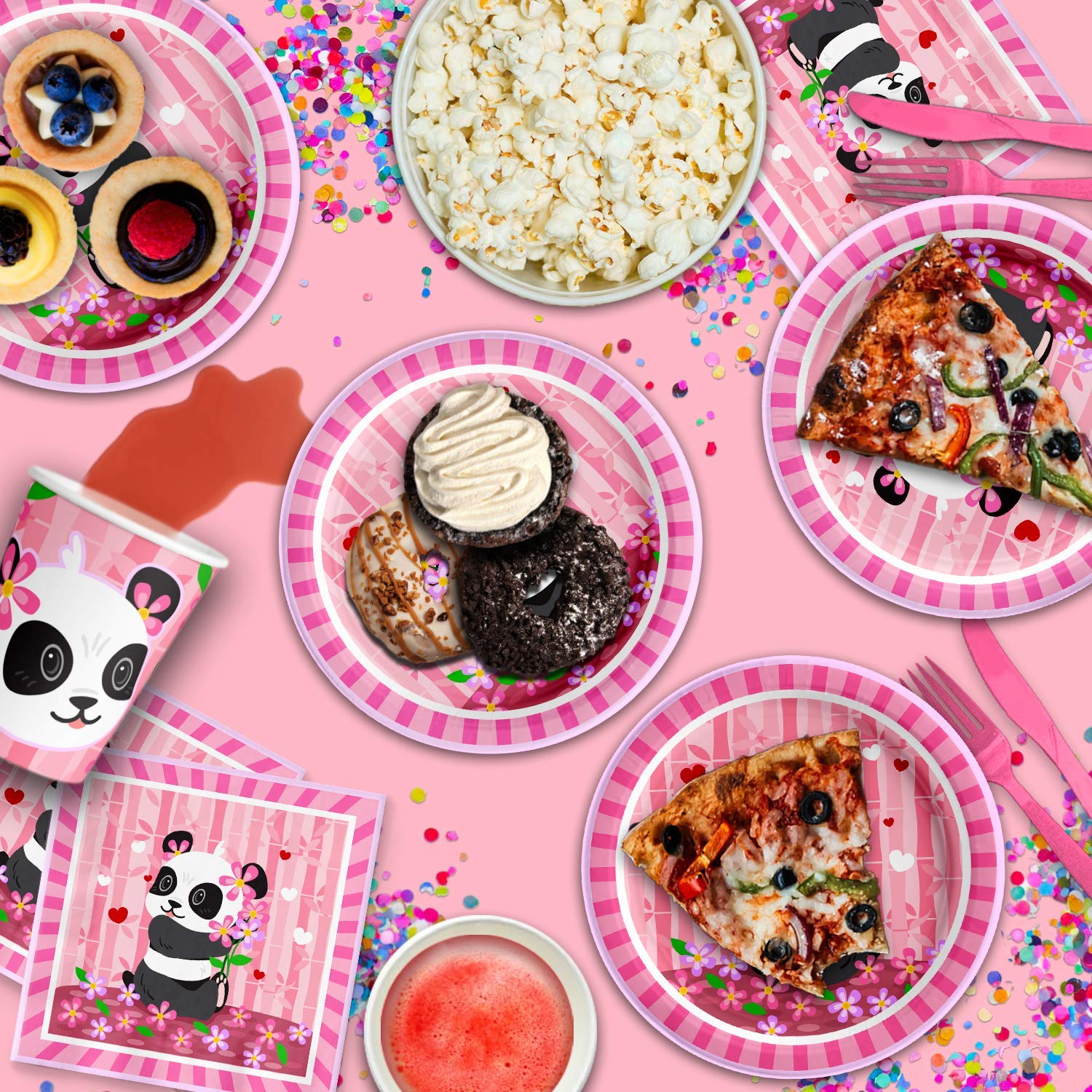 Pink Panda Birthday Party Supplies Set Plates Napkins Cups Tableware Kit For 16