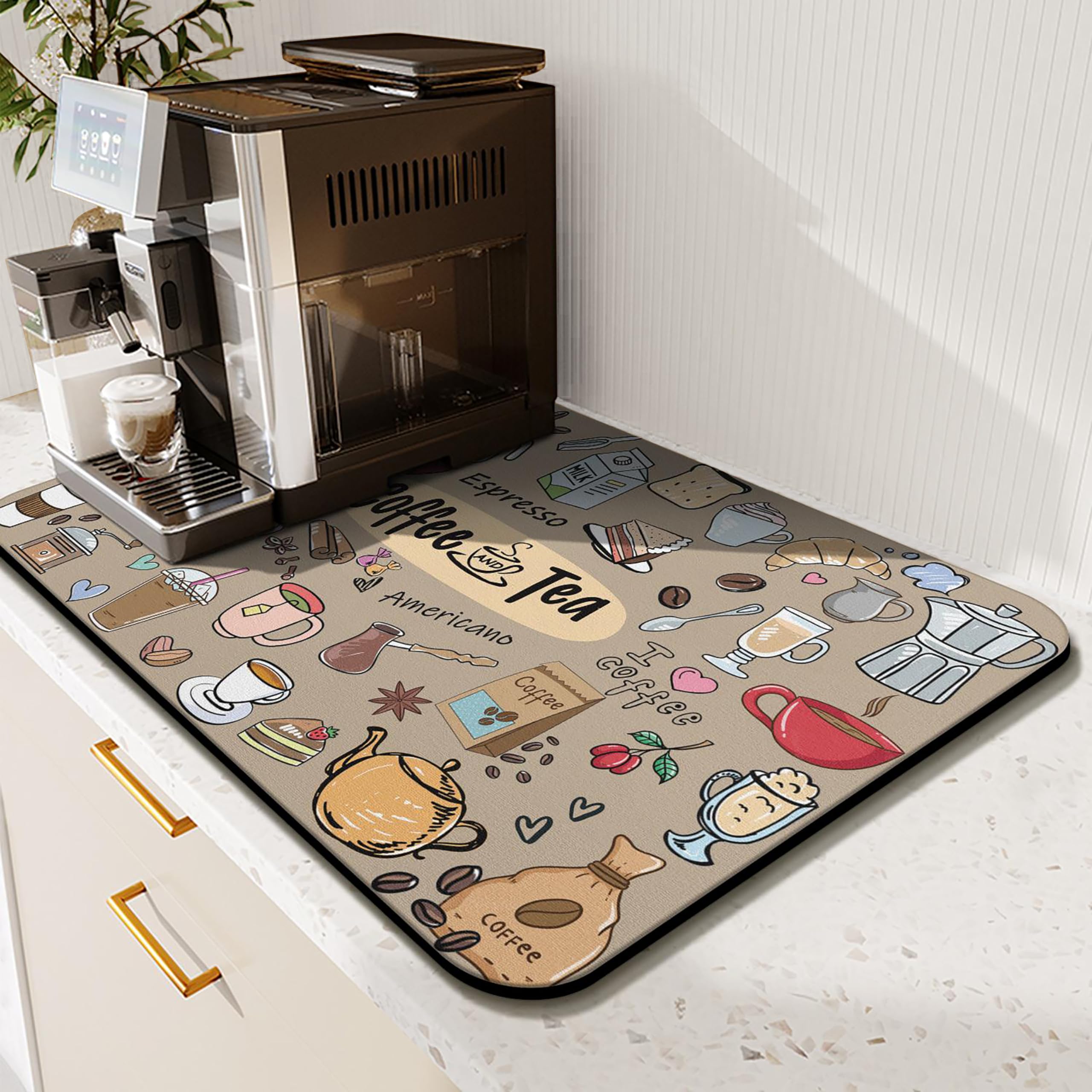 Coffee Bar Mat Accessories for Countertop Super Absorbent Anti-Slip Silicone Dish Drying Mats for Kitchen Counter Draining Pad D