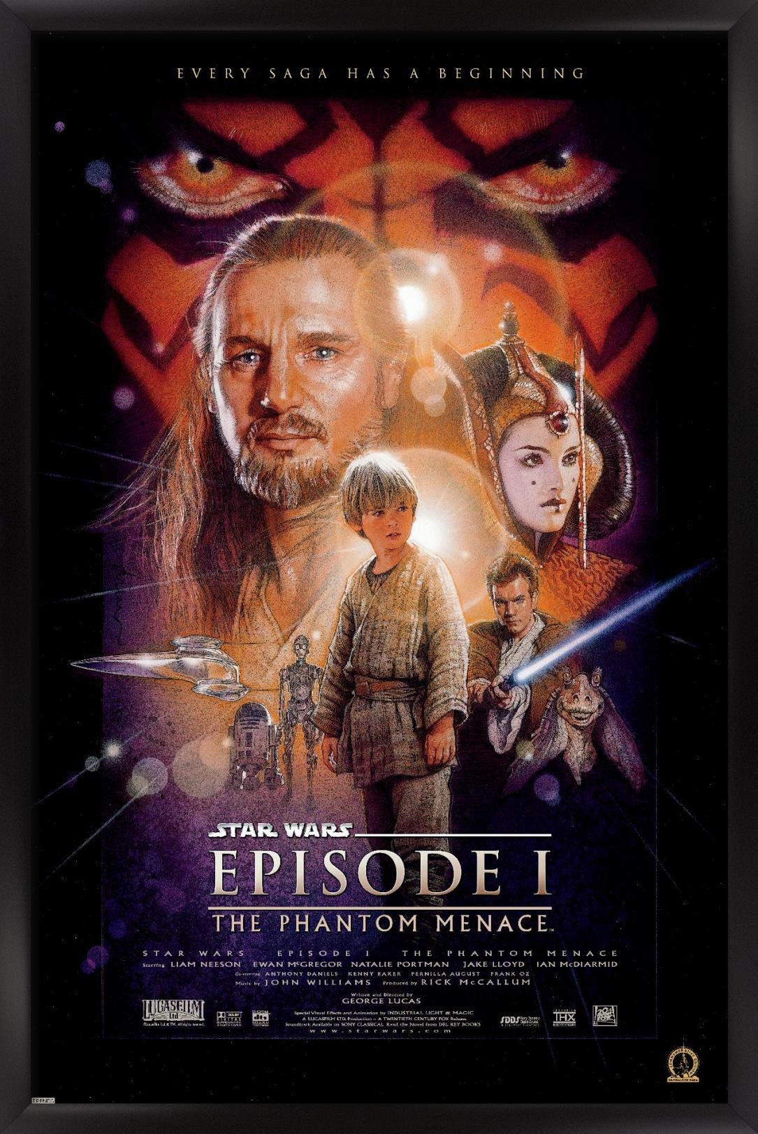 Trends International 24X36 Star Wars: The Phantom Menace - One Sheet Wall Poster, 24'' X 36'', Black Framed Version
