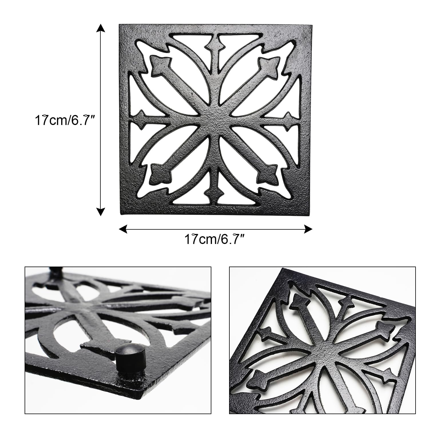 Sungmor Heavy Duty Cast Iron Square Metal Trivet,Rustproof Black Racks Stands Holders For Hot Pans Or Teapot,Kitchen Or Dinning