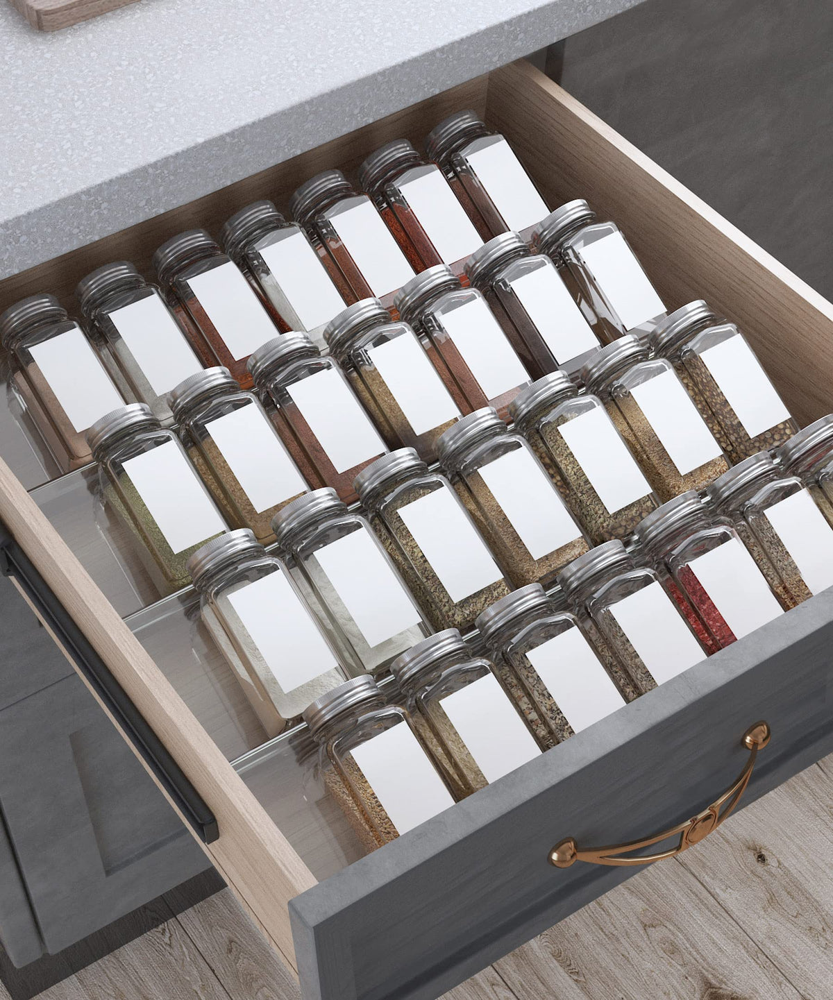 Antimbee Spice Drawer Organizer, 4 Tier- 4 Pack Acrylic Spice Rack Tray for Drawer,Kitchen Spice Rack Tray for Countertop expand