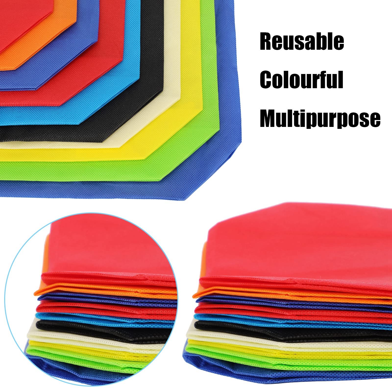 Jexine 100 Pcs Non Woven Tote Bags Large Reusable Gift Grocery Bags Foldable Fabric Shopping Bags Multi Color Party Treat Bag Re