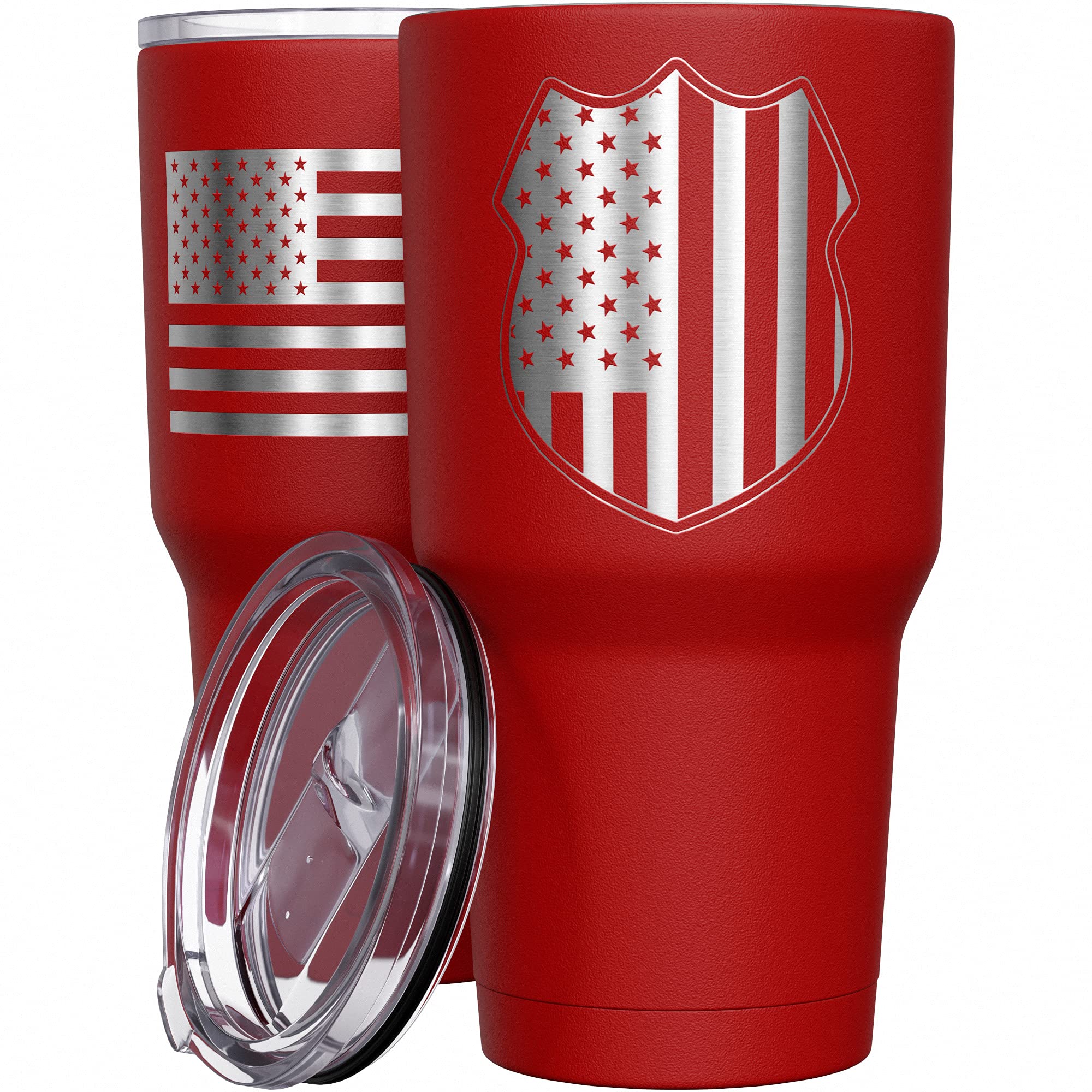 We The People Holsters - Police Shield - Coffee Tumbler - American Flag Coffee Travel Mug - Engraved Tumbler - Double Insulated