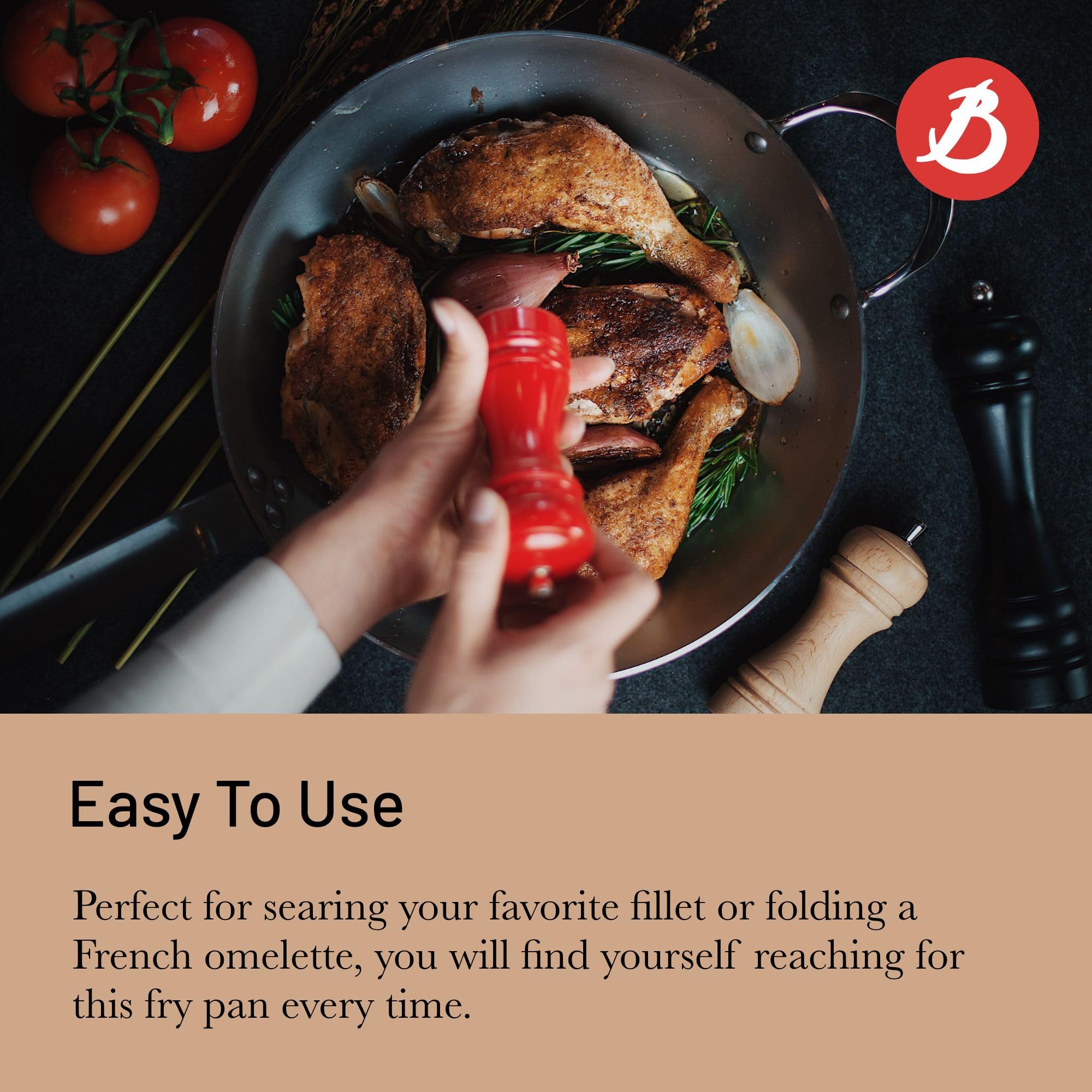 De Buyer Mineral B Carbon Steel Fry Pan - 14    - Ideal For Searing, Sauteing & Reheating - Naturally Nonstick - Made In France