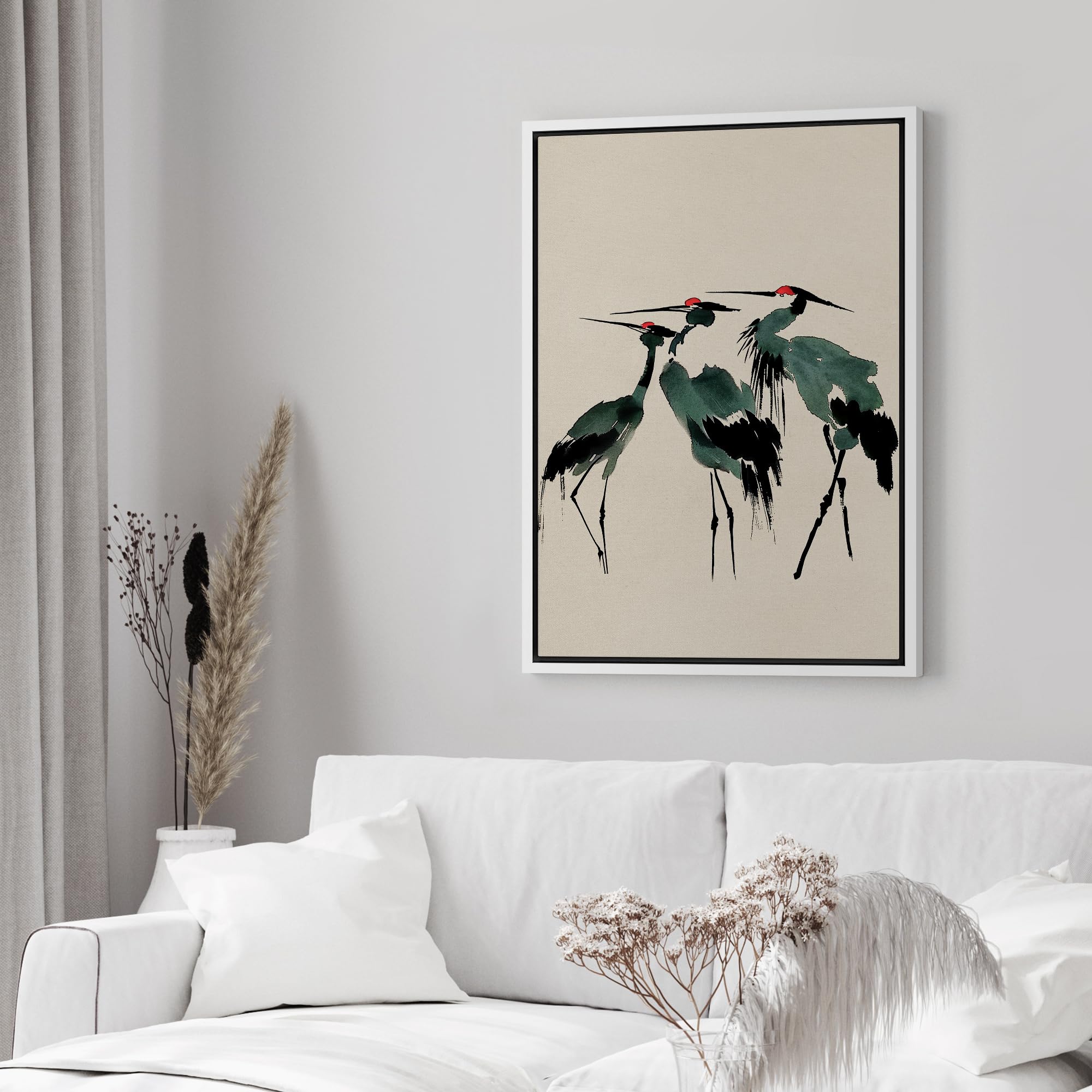 Wall26 Framed Canvas Print Wall Art Serene Crane Gathering Traditional Japanese Red-Crowned Cranes Illustrations Modern Art Rust
