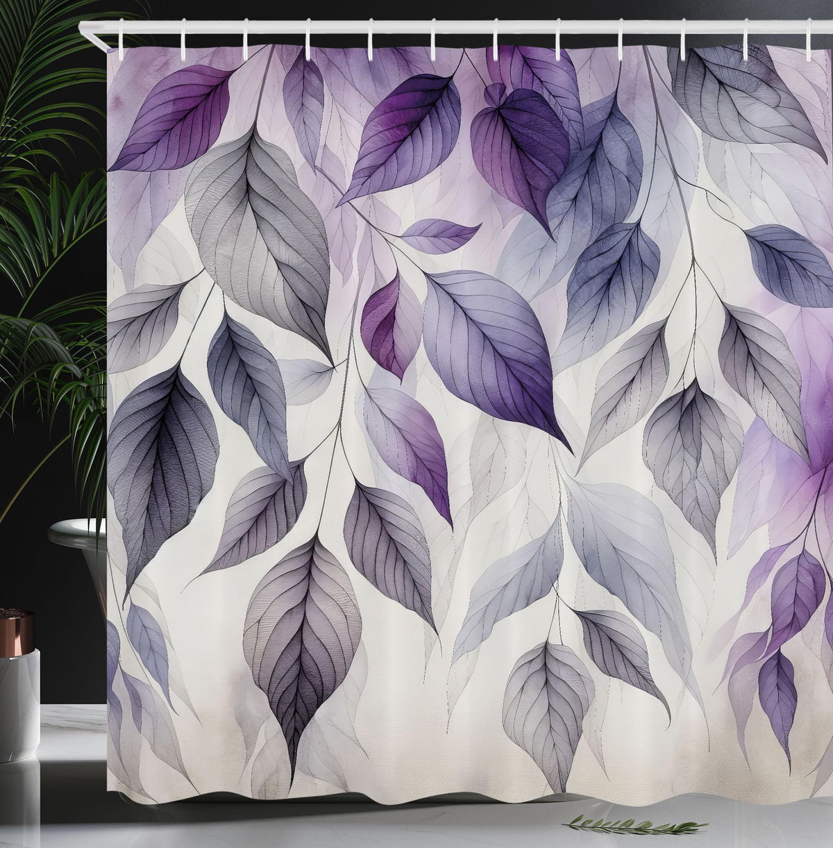 Ambesonne Purple Shower Curtain, Cascade Of Leaves In A Cold Windy Morning Monochromatic Pastel Tones, Cloth Fabric Bathroom Dec
