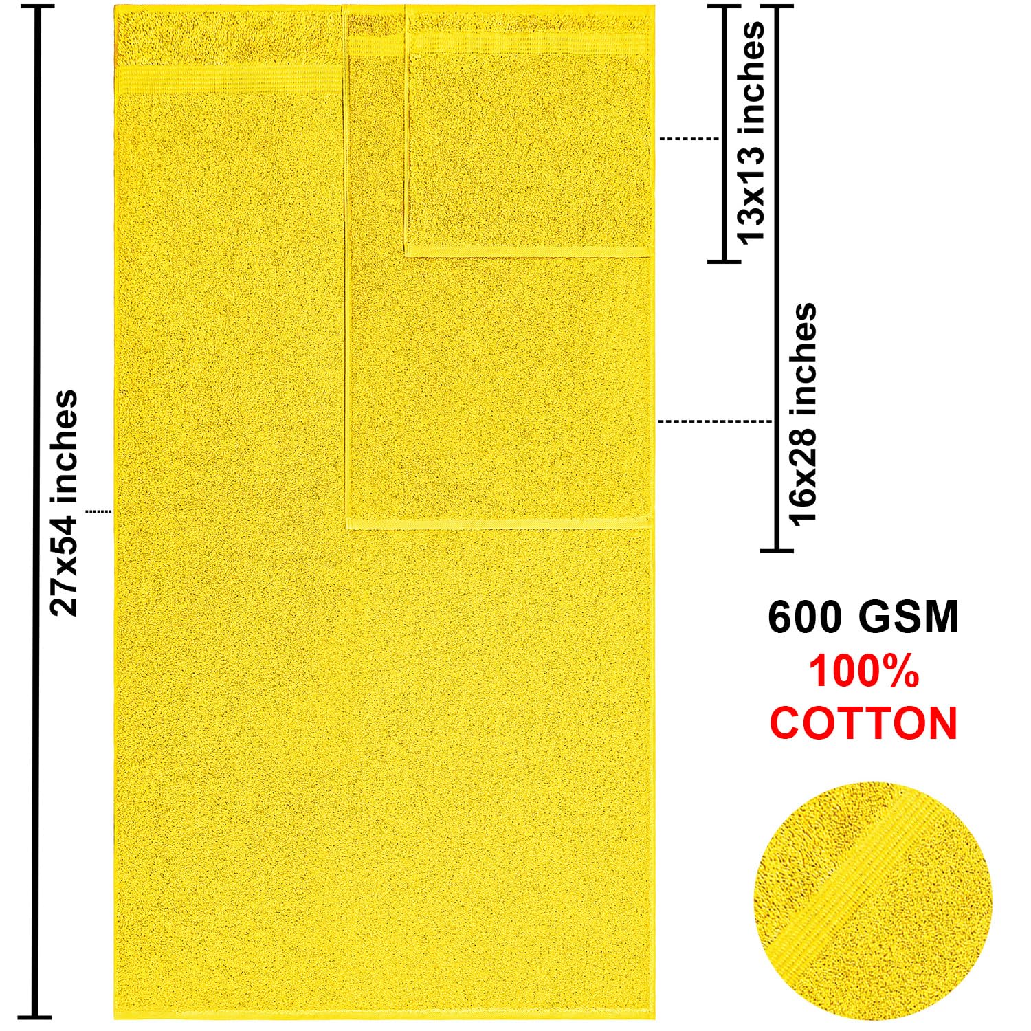 100% Cotton 6 Piece Turkish Towel Set, Ultra Soft Absorbent Bathroom Towel Set, 2 Bath Towels 2 Hand Towels 2 Washcloths, Yellow