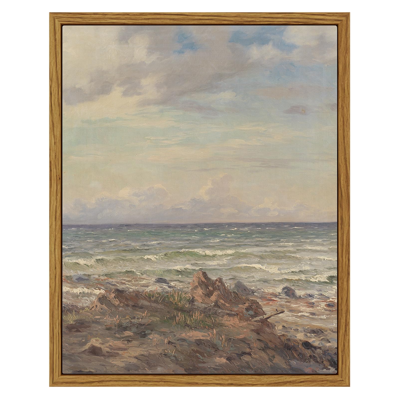 Arpeotcy Vintage Framed Ocean Wall Art, Bedroom Beachy Room Coastal Landscape Pictures Decor, Canvas Prints Art, Summer Coastal