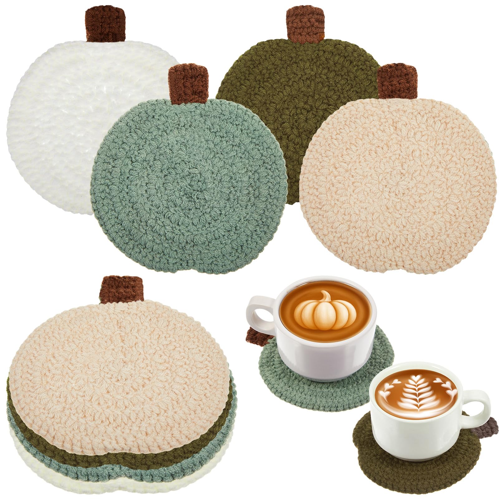 Hushee 4 Pcs Fall Crochet Coasters Thanksgiving Pumpkin Coaster 4.72 Handmade Woven Pumpkin Drink Cup Pad Mats for Autumn Harves