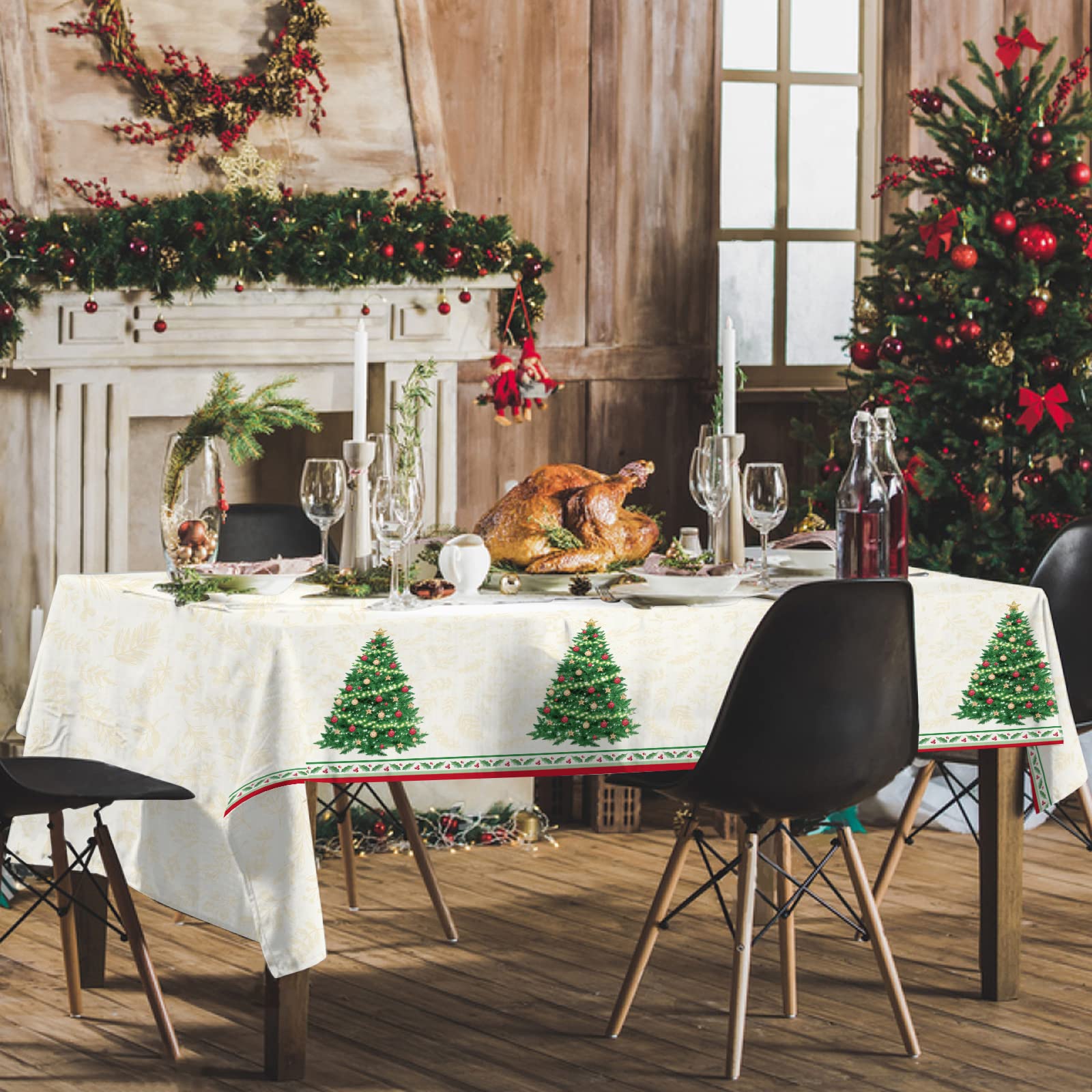 Gatherfun Christmas Table Decorations, Christmas Tree Disposable Tablecloth Waterproof Plastic Rectangular Table Cover for Merry