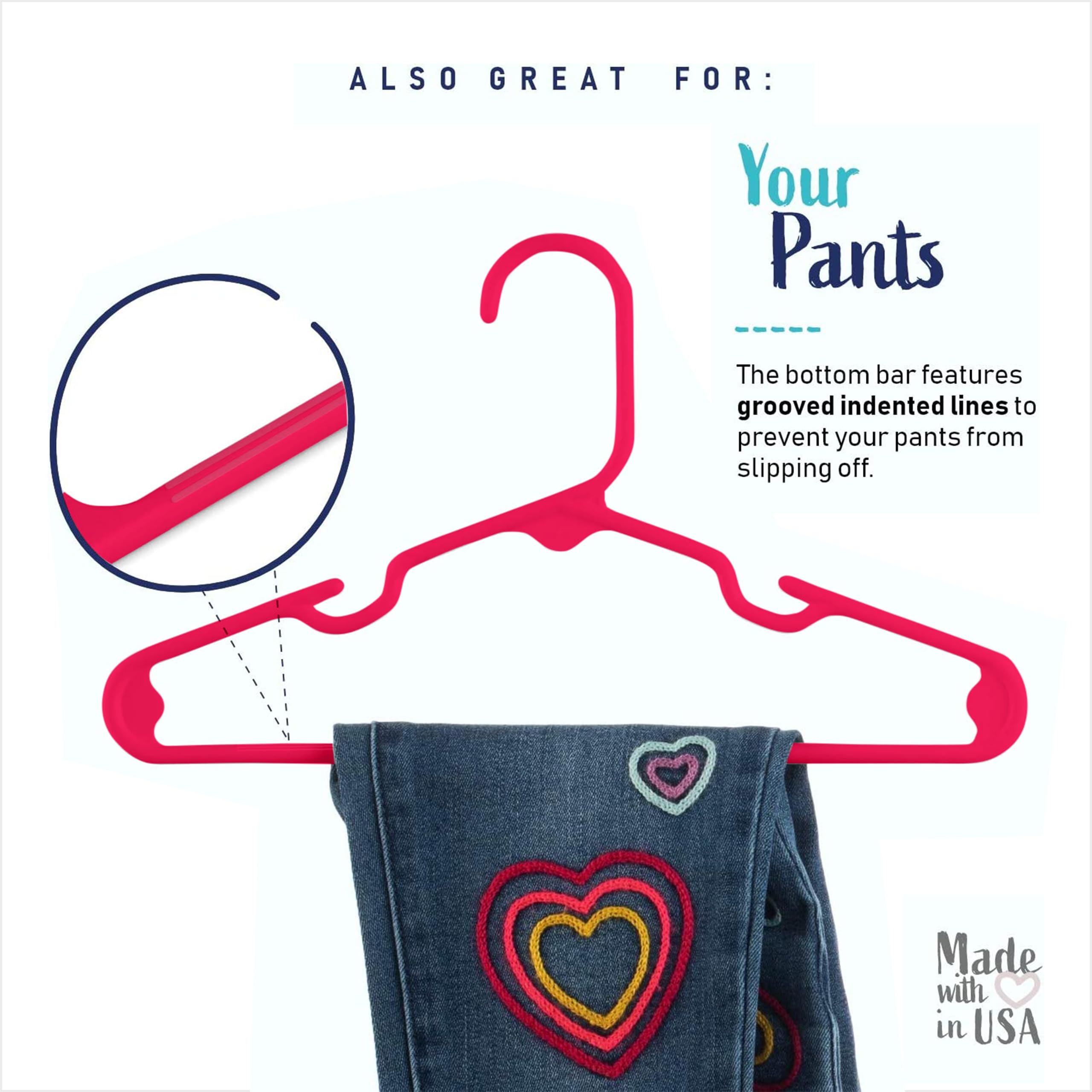 Usa Made 60 Premium Children'S Hangers, Very Durable Heavy Duty Tubular Kids Hangers, Value Pack Of 60 Baby Hangers Hot Pink