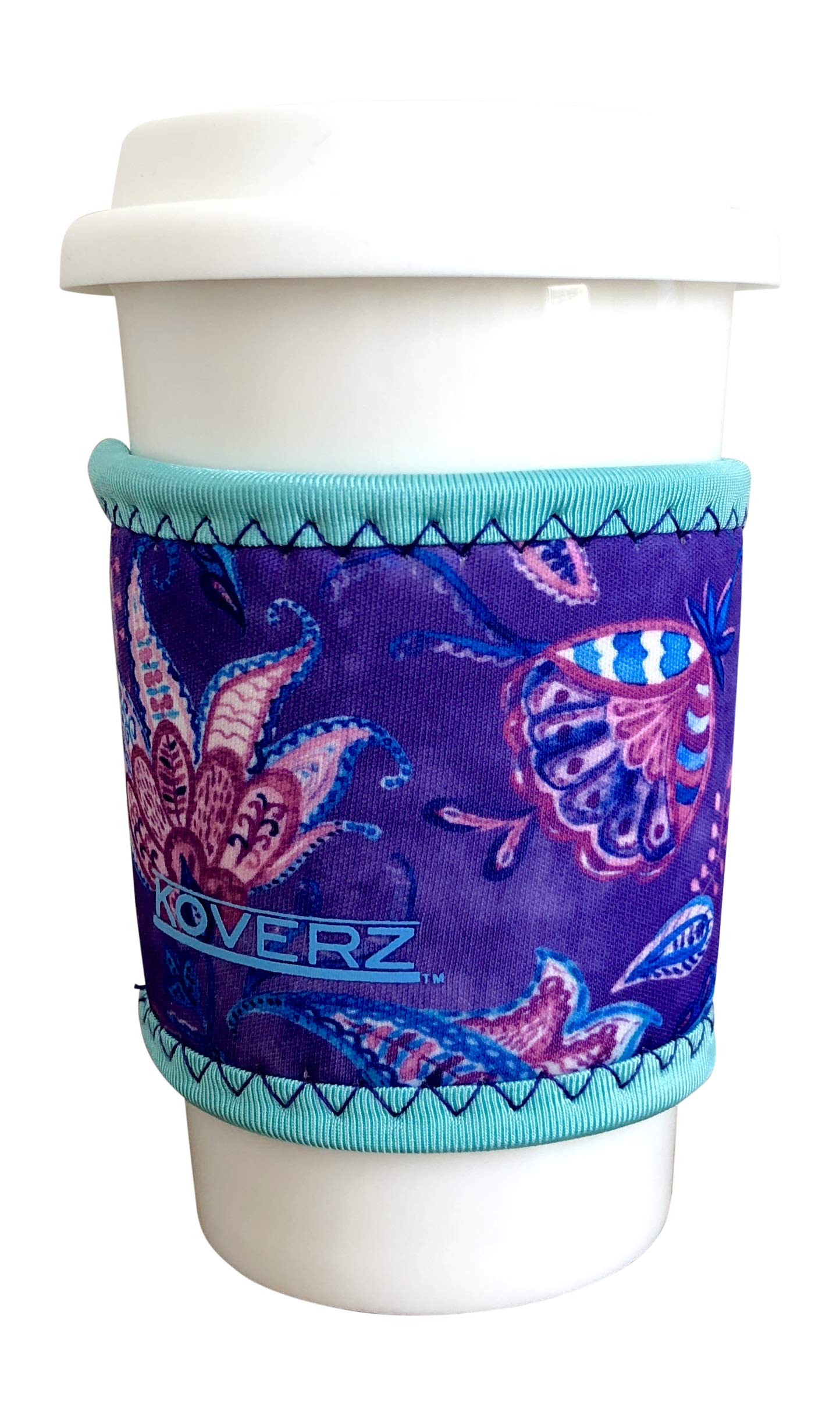 Koverz Neoprene Coffee Sleeve, Cup Grip, Drink Holder, Pint Sleeve - Violet Whimsy