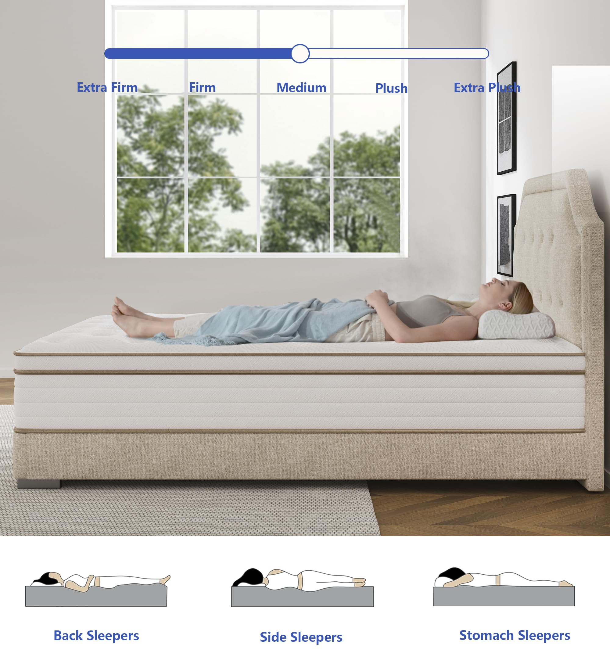 Koantti Queen Size Mattress,10 Inch Grey Memory Foam Hybrid Queen Mattresses In A Box,Individual Pocket Spring Breathable Comfor