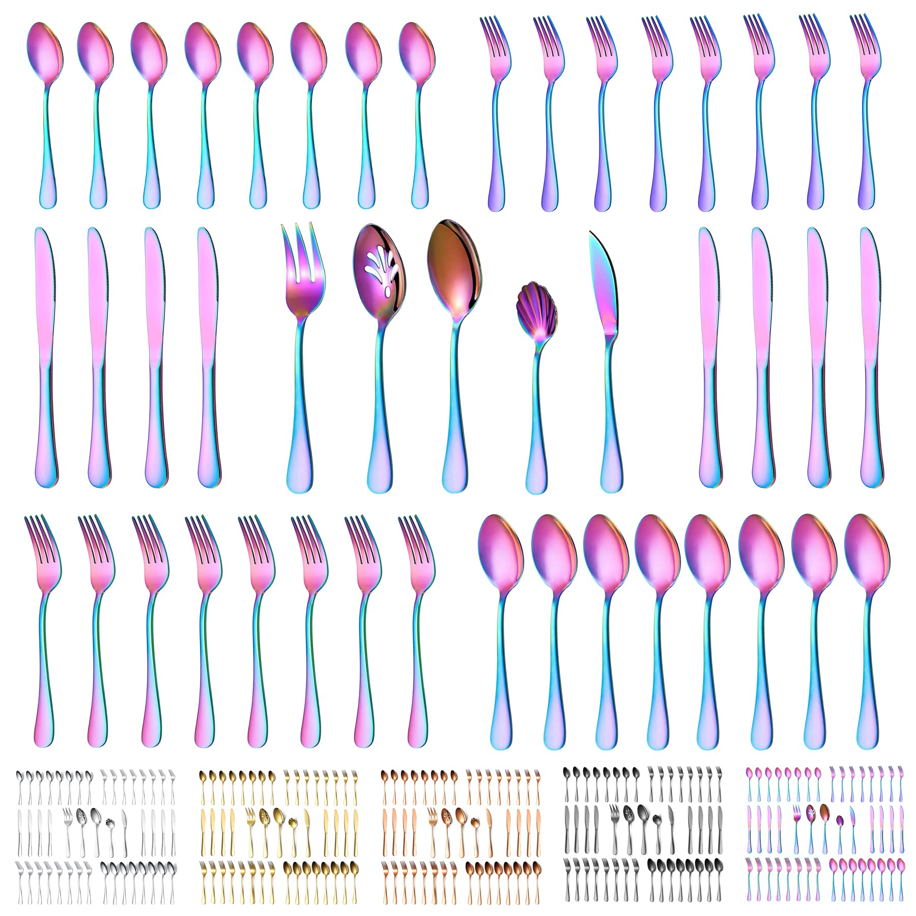 Kyraton Rainbow Silverware Set 45 Pieces Service For 8, Titanium Colorful Plating Flatware Sets Cutlery Set, Spoons And Forks Si
