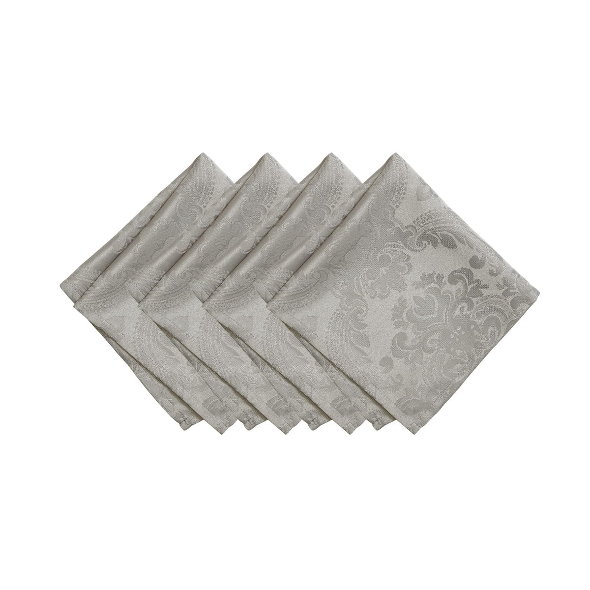 Elrene Home Fashions Caiden Elegance Damask Waterproof, Stain & Wrinkle Resistant Fabric Napkins (Set Of 4), 17'' X 17'', Silver
