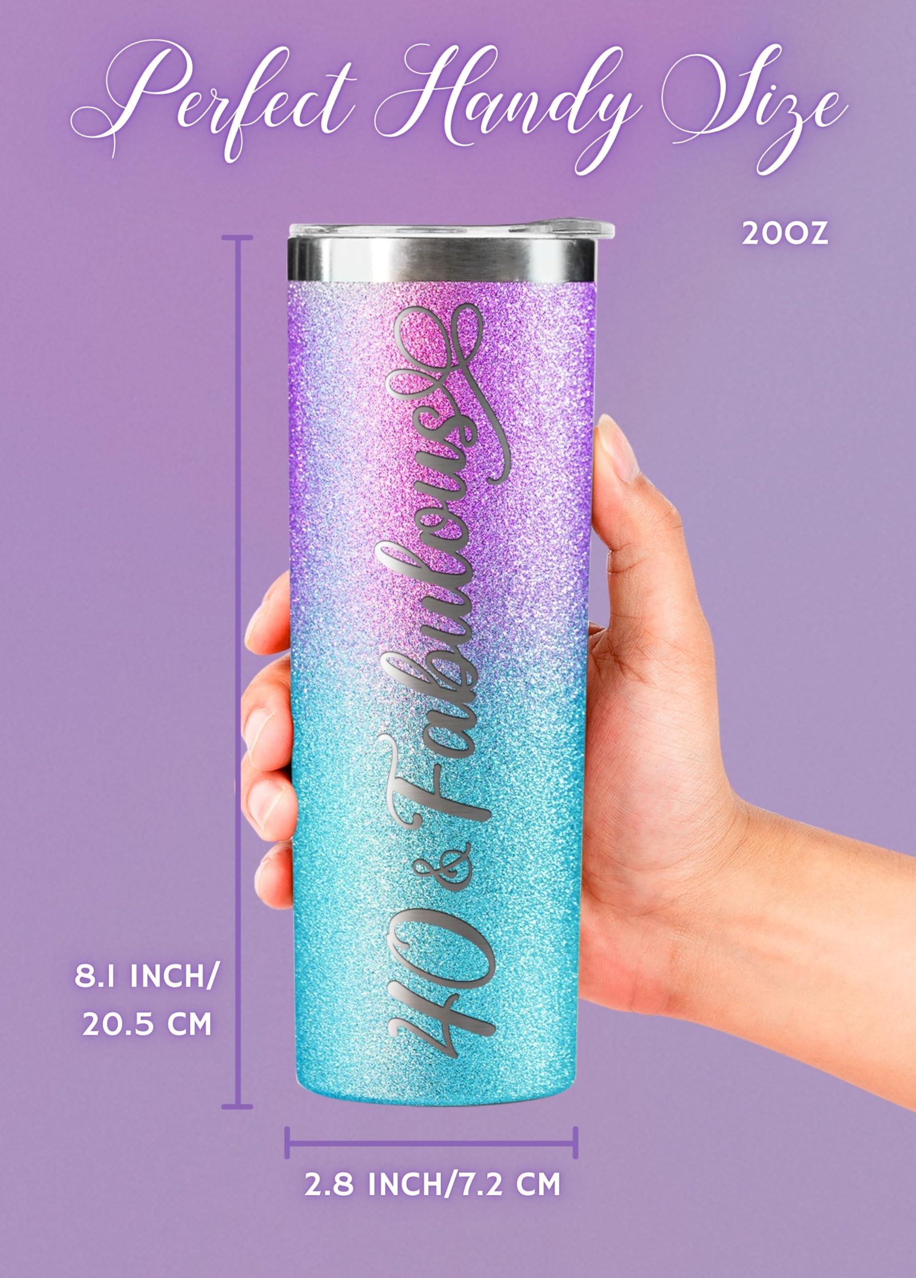 Onebttl 40Th Birthday Gifts For Women, Female, Her - 40 And Fabulous - 20Oz/590Ml Stainless Steel Insulated Glitter Tumbler With