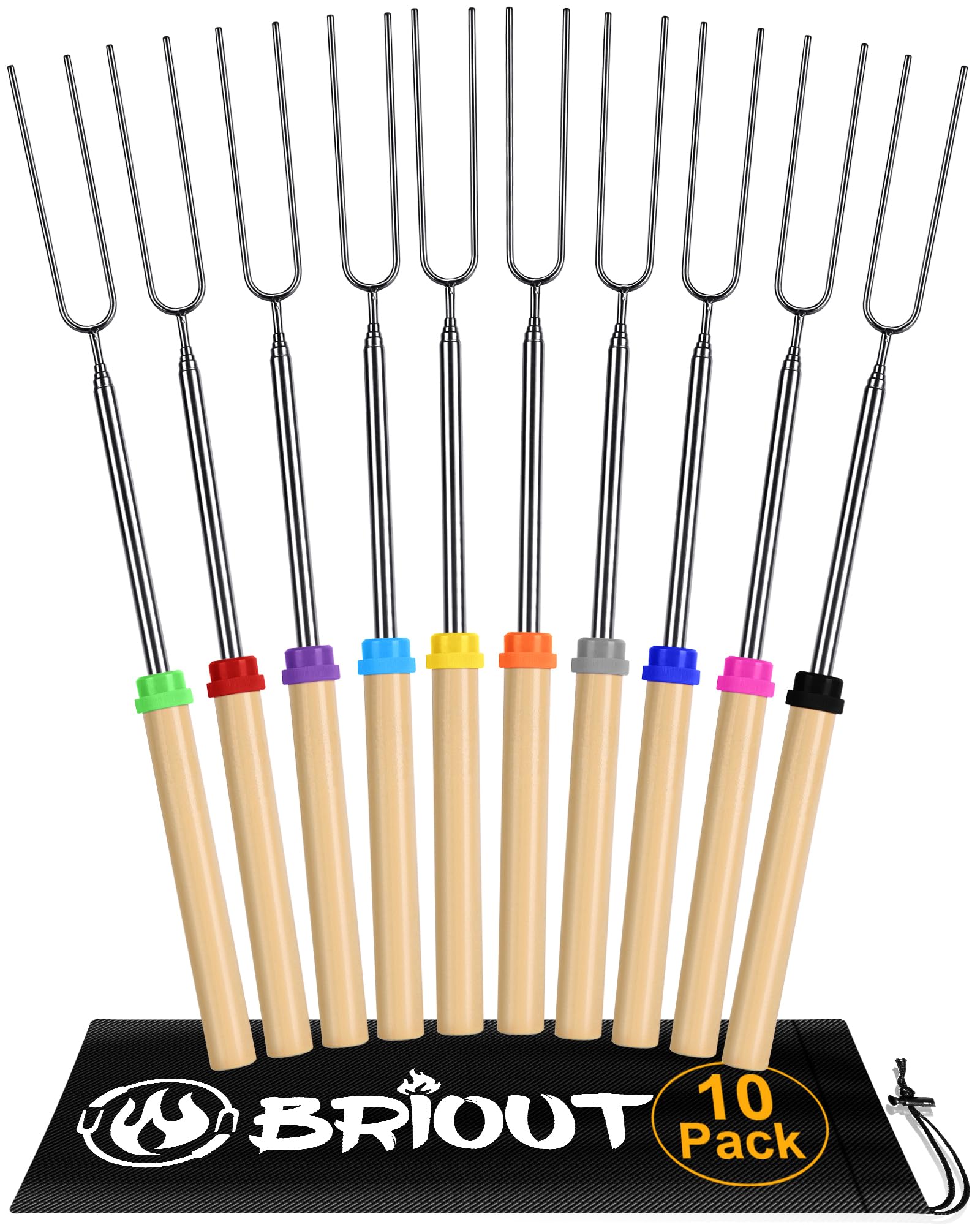 Briout Extendable Stainless Steel Roasting Sticks - Smores Sticks For Fire Pit Long 32 Inch, Smore Skewers Hot Dog Fork Campfire