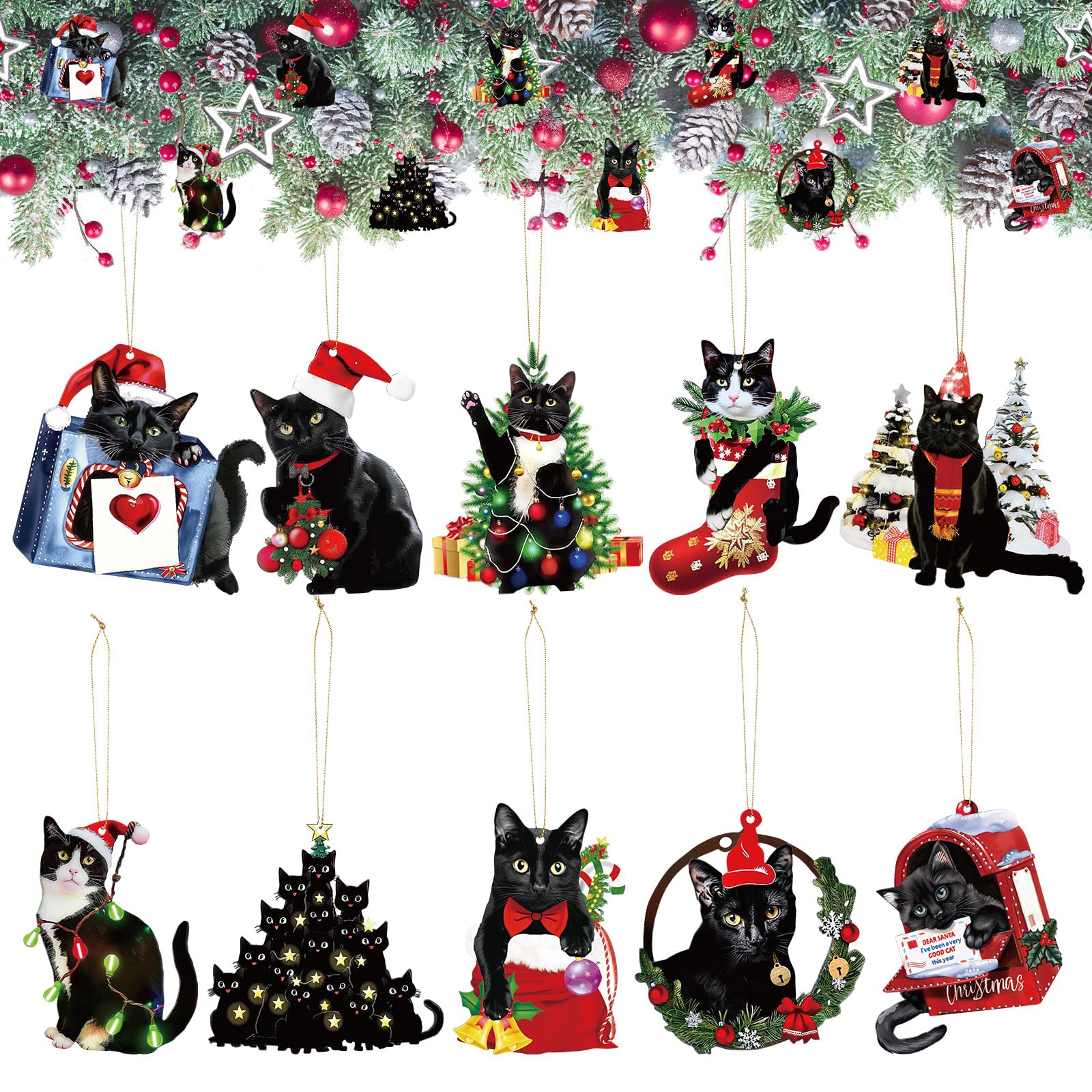 Vercraft 20 Pcs Halloween Wooden Hanging Ornaments Halloween Tree Decorations Gittler Ghost Skull Bat Hanging Cutouts with Ropes