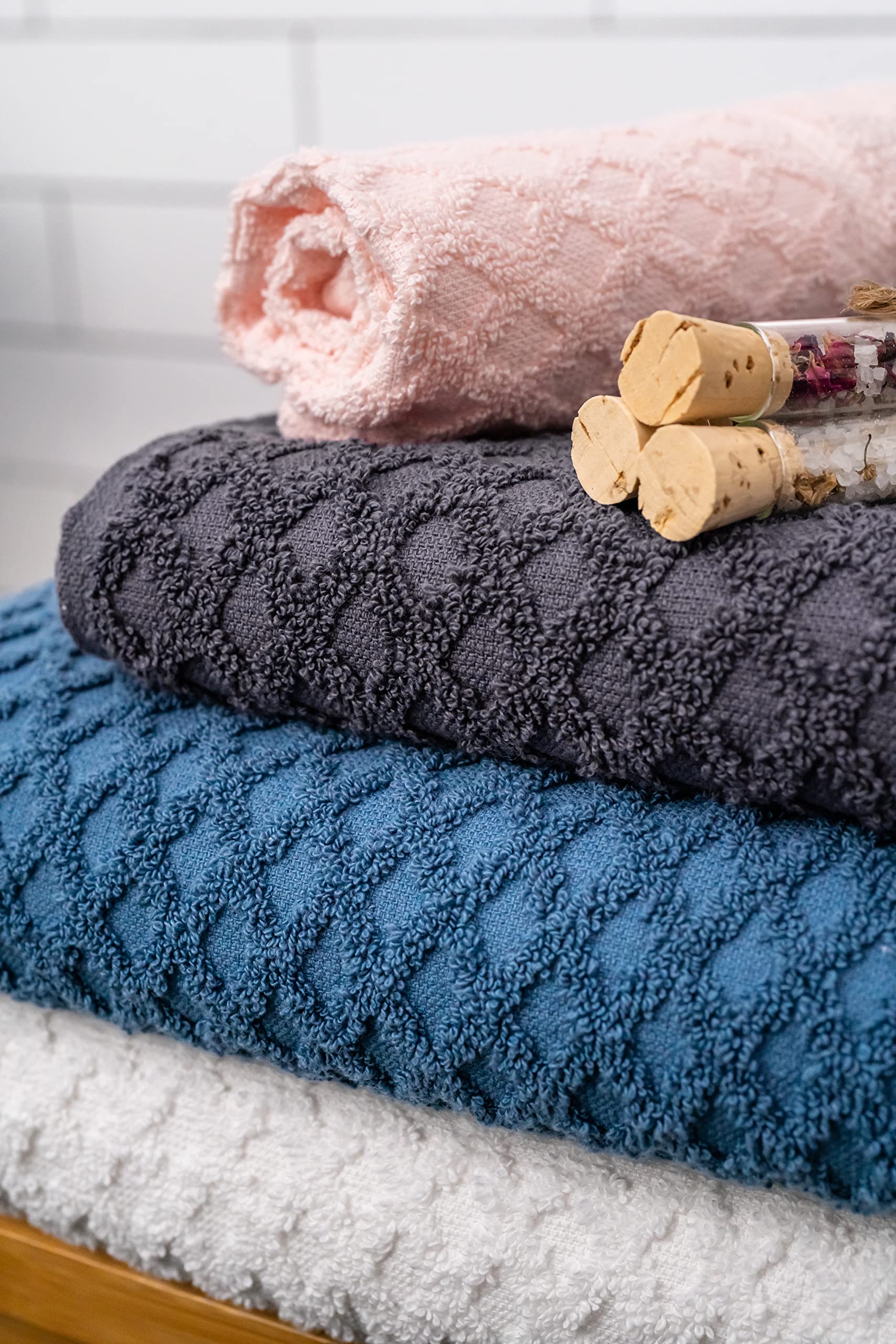 Simpli-Magic 79447 Diamond Bath Towels Set, 6 Piece Set, 2 Bath Towels, 2 Hand Towels, 2 Washcloths, Gray
