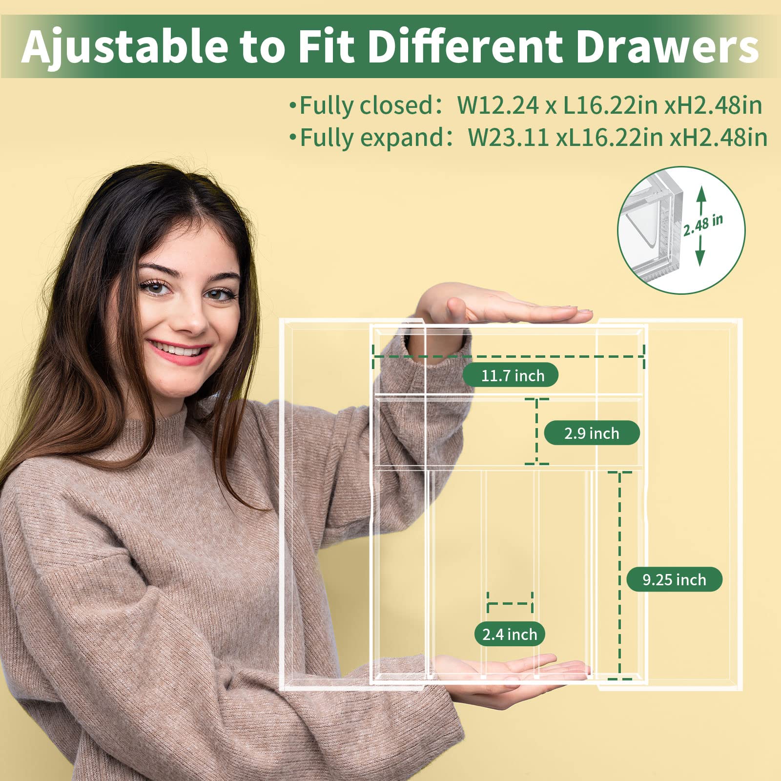 NIUBEE Expandable Kitchen Drawer Organizer for Flatware and Utensils Clear Acrylic Adjustable Silverware Tray for Drawer Office Bathroom Supplies-9 Compartments