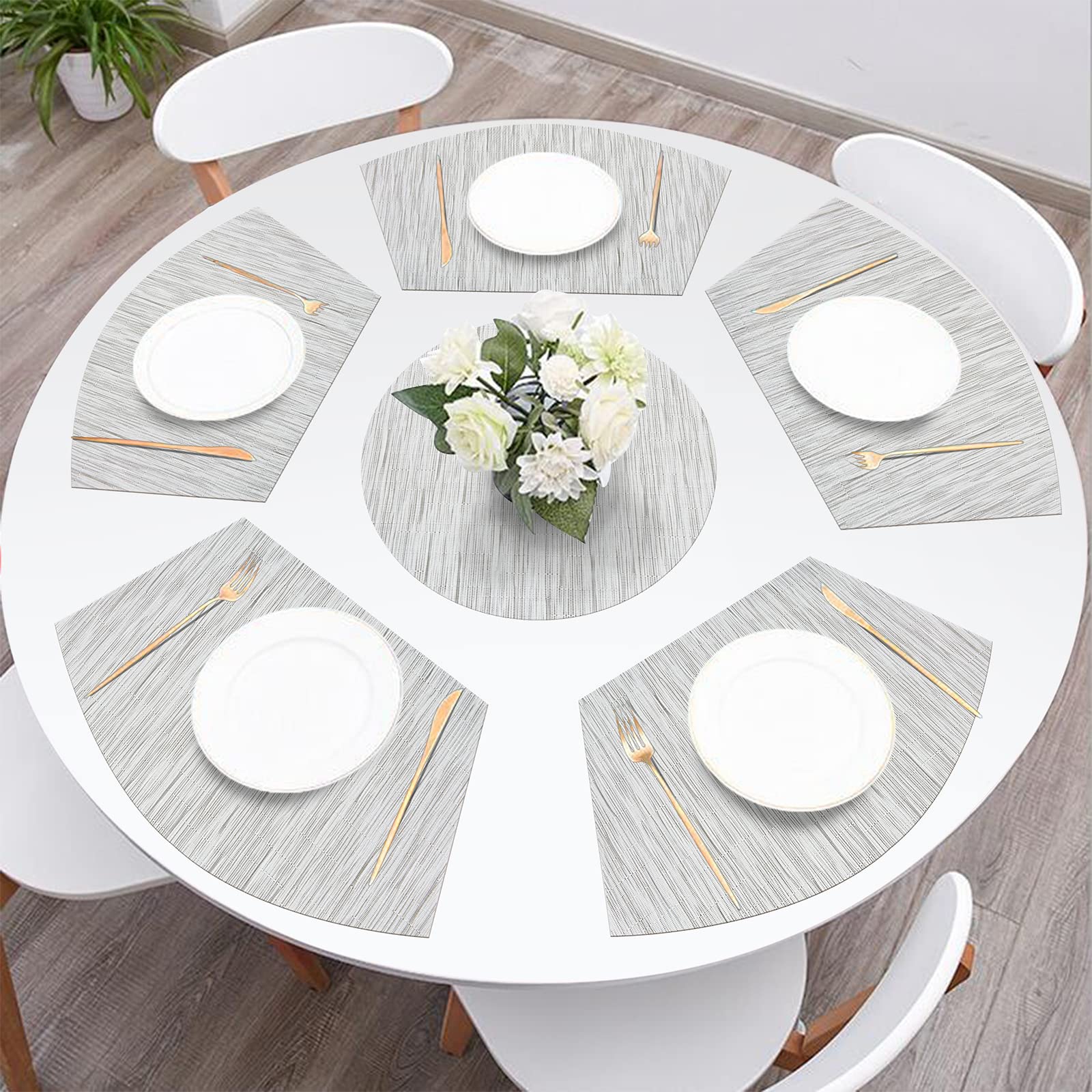 Shacos Round Table Placemats Set Of 5 Wedge Shaped Place Mat With Round Centerpiece Mat Heat Resistant Table Mats Washable (5, G