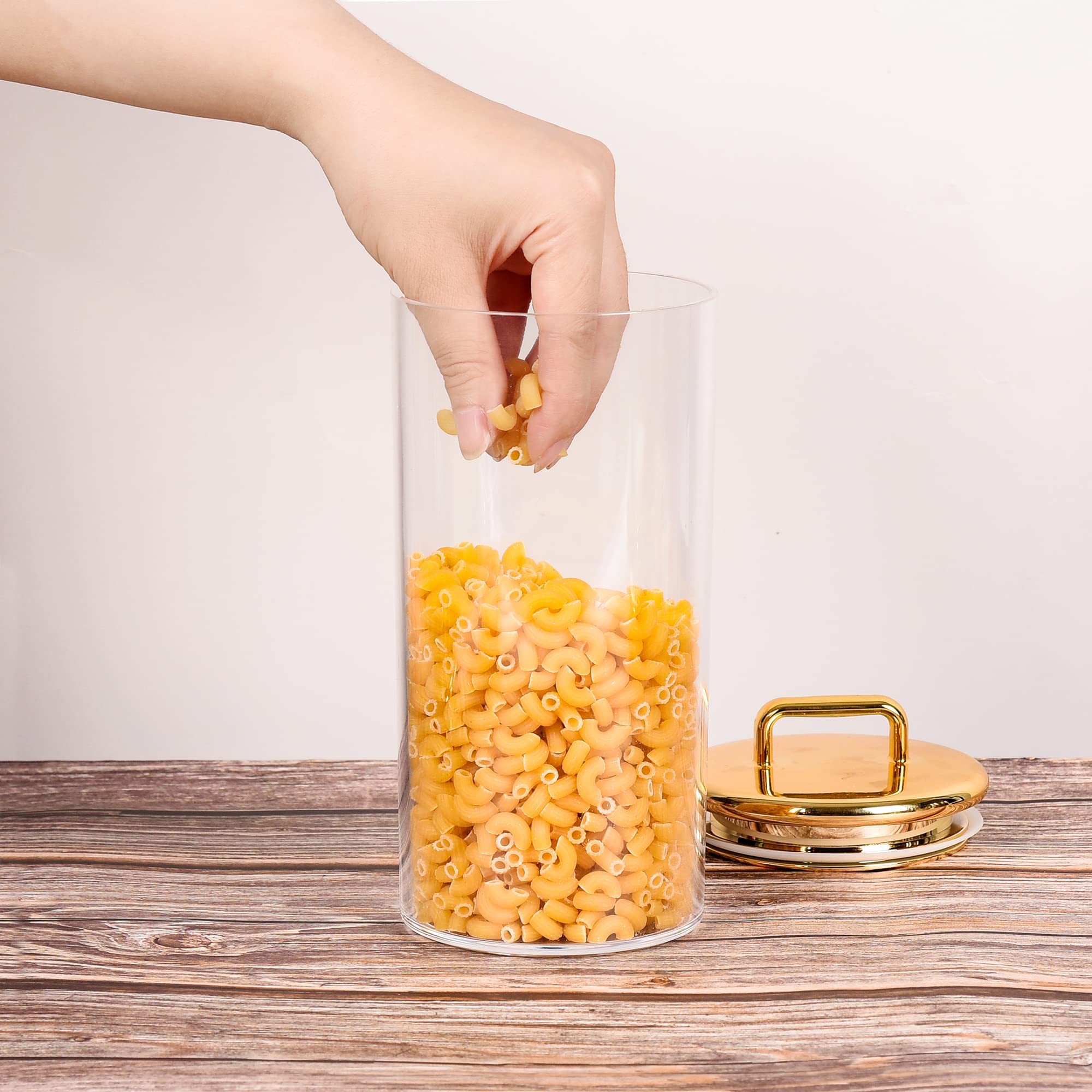 2 Pack 32 Oz Large Acrylic Storage Apothecary Jar With Gold Airtight Lid | Bathroom Vanity Organizer Containers | Ideal Decorati