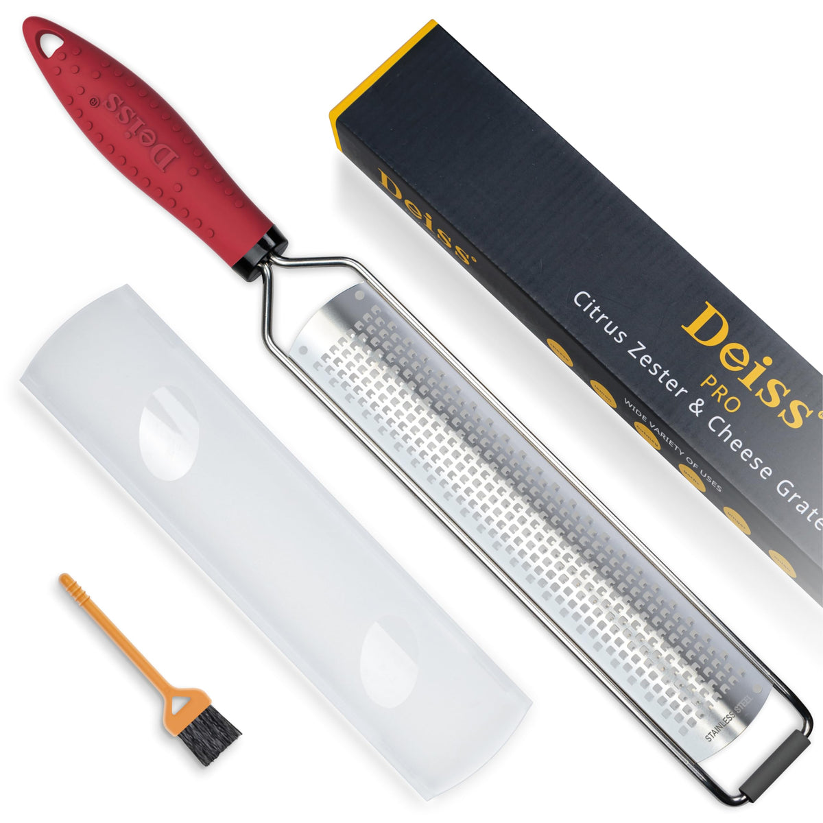 Deiss Pro Lemon Zester & Heavy Duty Cheese Grater & Vegetable Grater - Parmesan Cheese, Lemon, Garlic, Nutmeg, Chocolate, Fruits