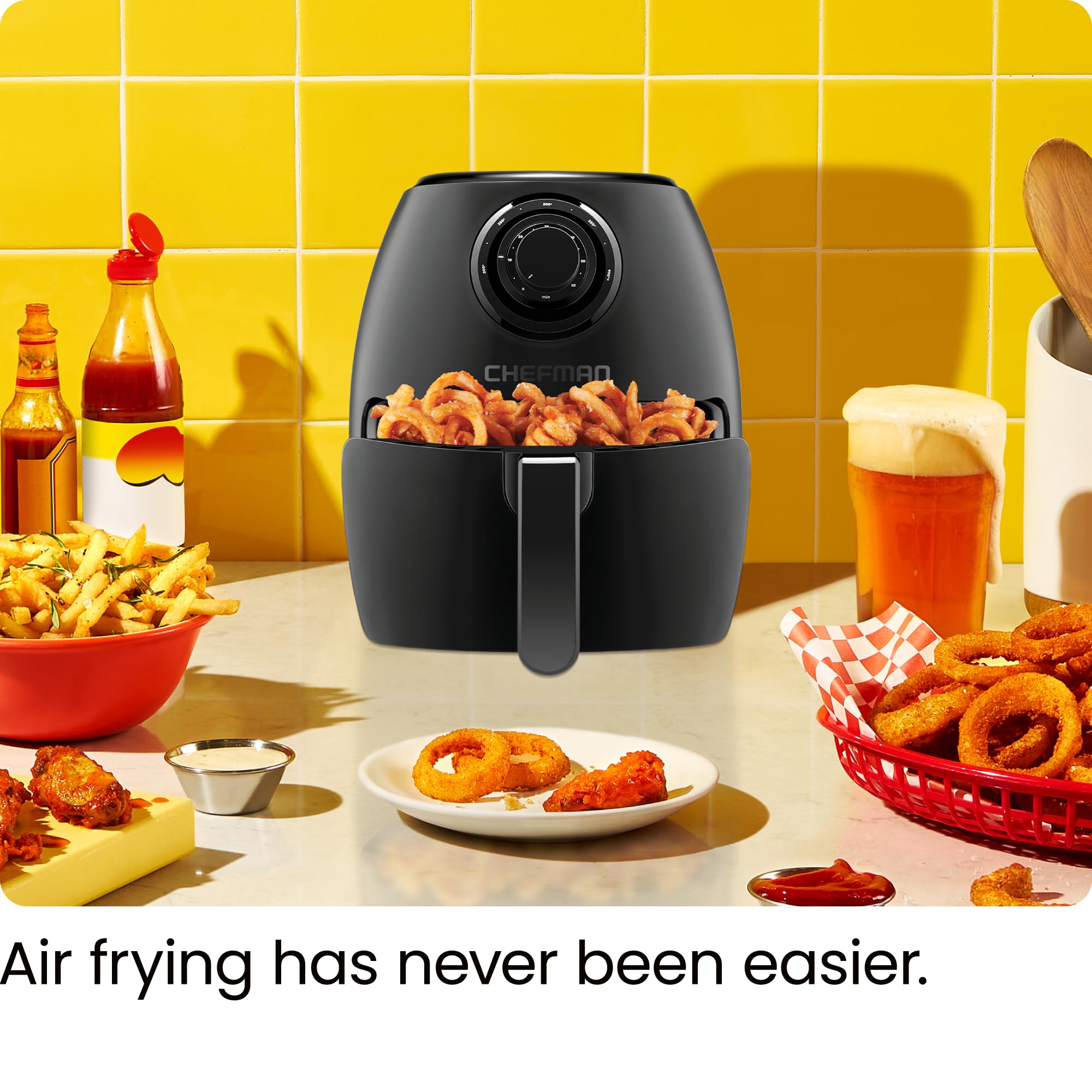 Chefman Small Air Fryer Healthy Cooking, 3.6 Qt, Nonstick, User Friendly And Dual Control Temperature, W/ 60 Minute Timer & Auto