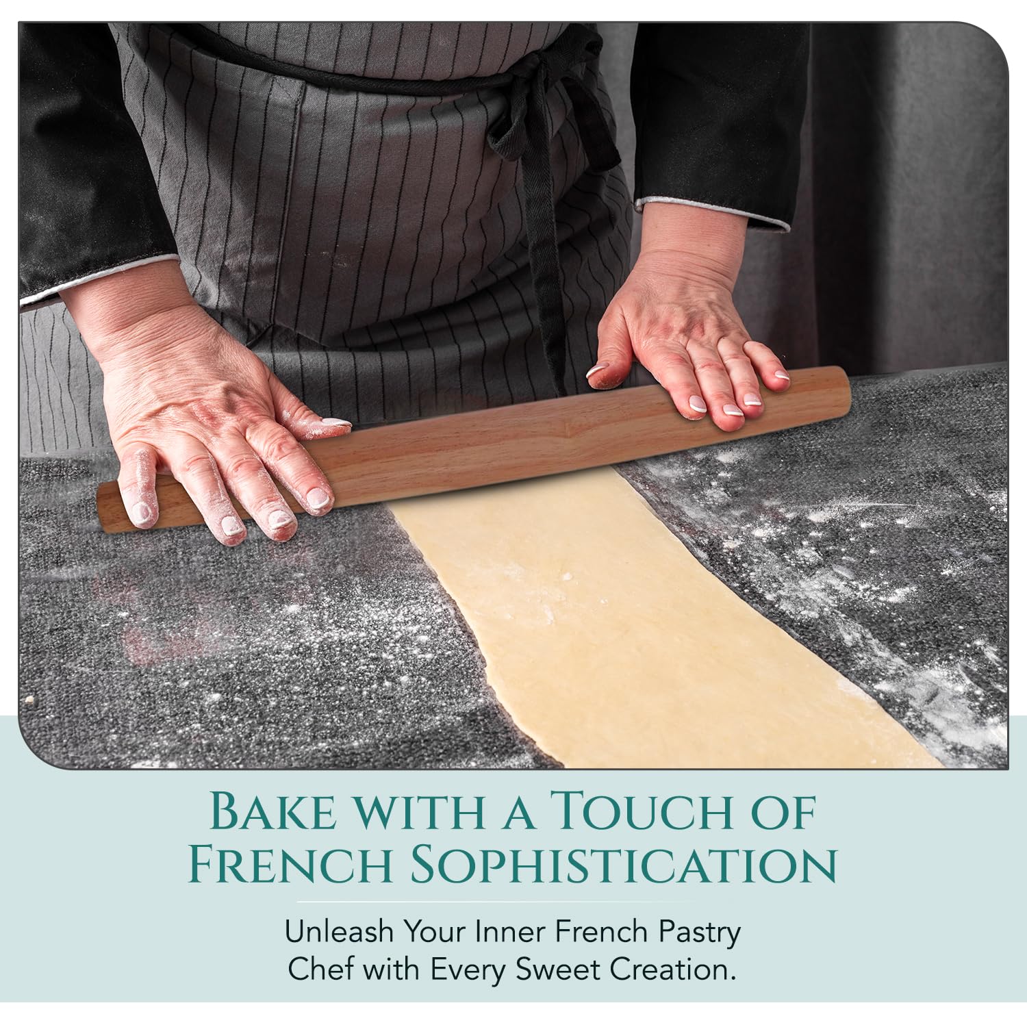 Top Notch Kitchenware Mahogany French Rolling Pin | Non-Stick Kitchen Tool | Tapered Solid Wood Design For Precise Bakin | Ideal